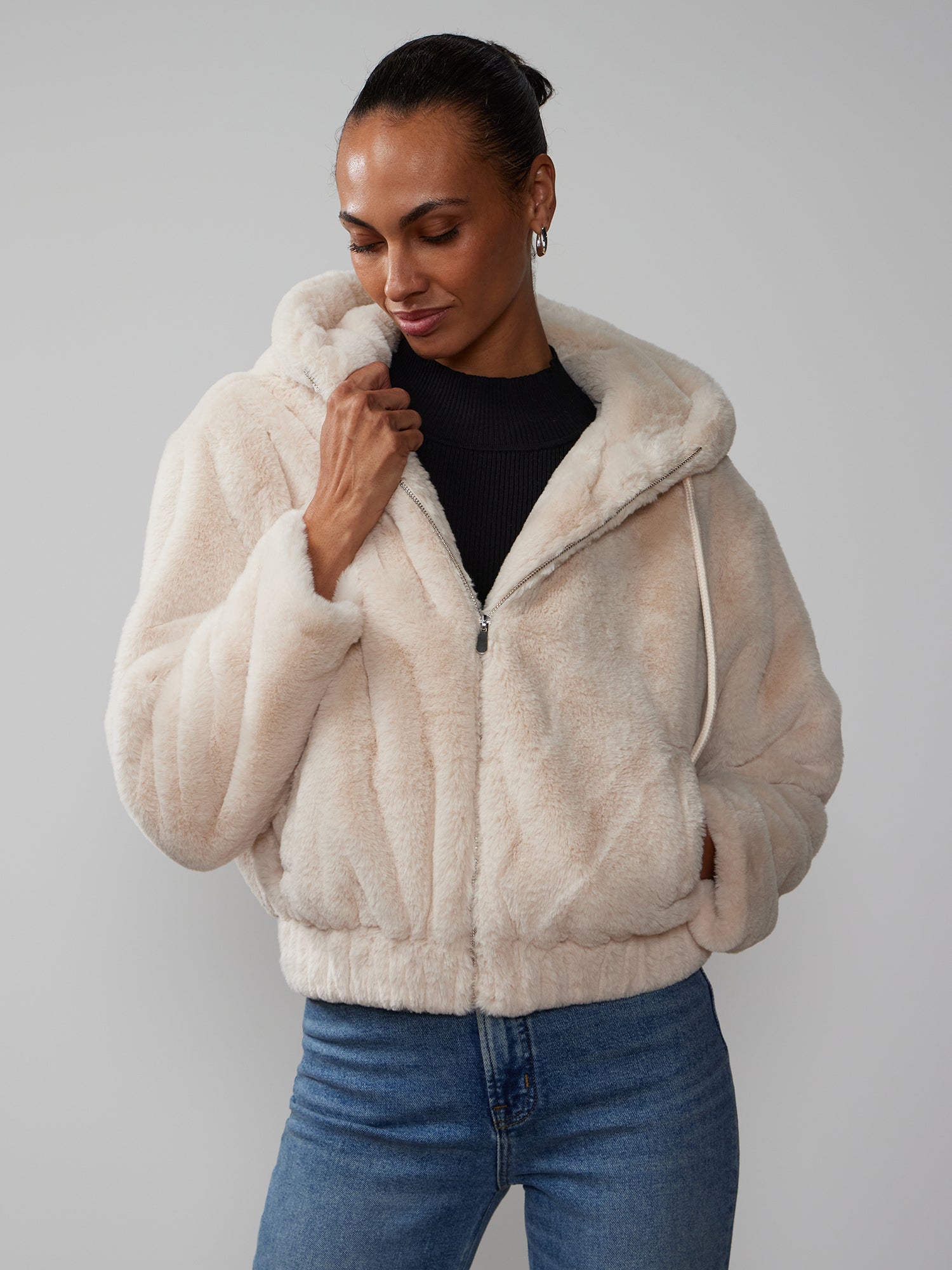 Faux Fur Hooded Bomber Jacket – New York & Company
