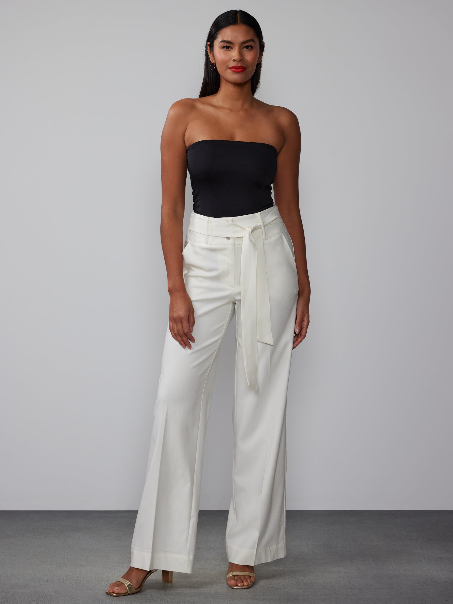 Wide Leg Ladies White Dress Trousers Wide Leg Tie Waist Pant Wide Leg Ladies White Dress Trousers Wide Leg Tie Waist Pant