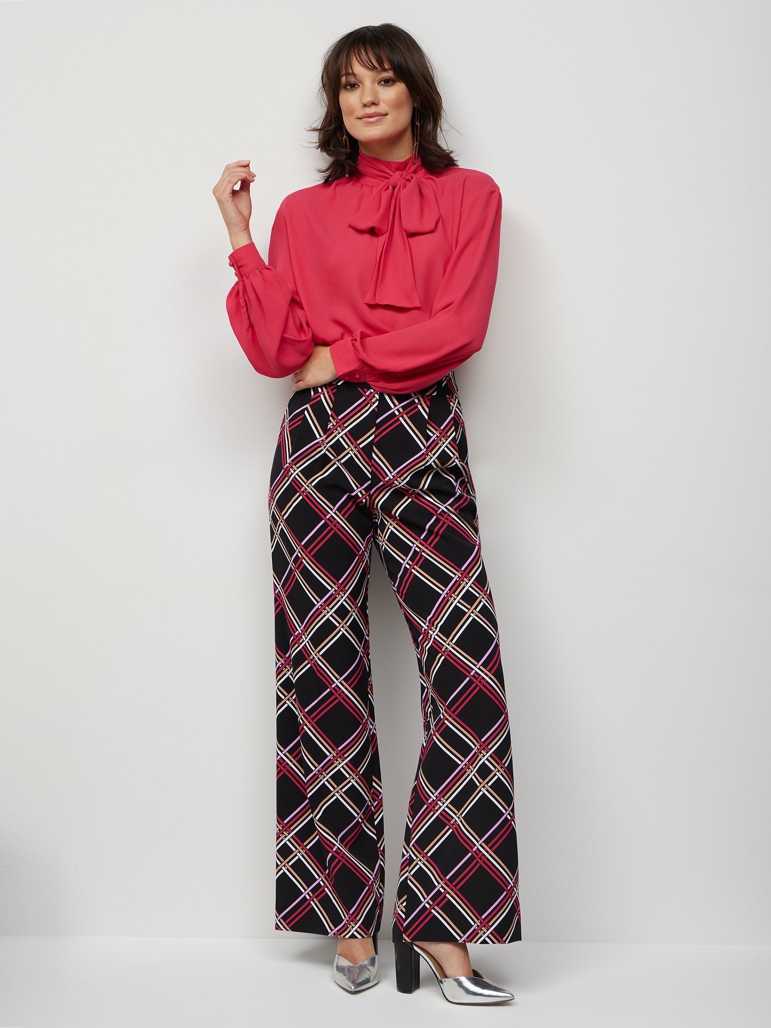 Tall Plaid High-Waisted Wide-Leg Pant – New York Company