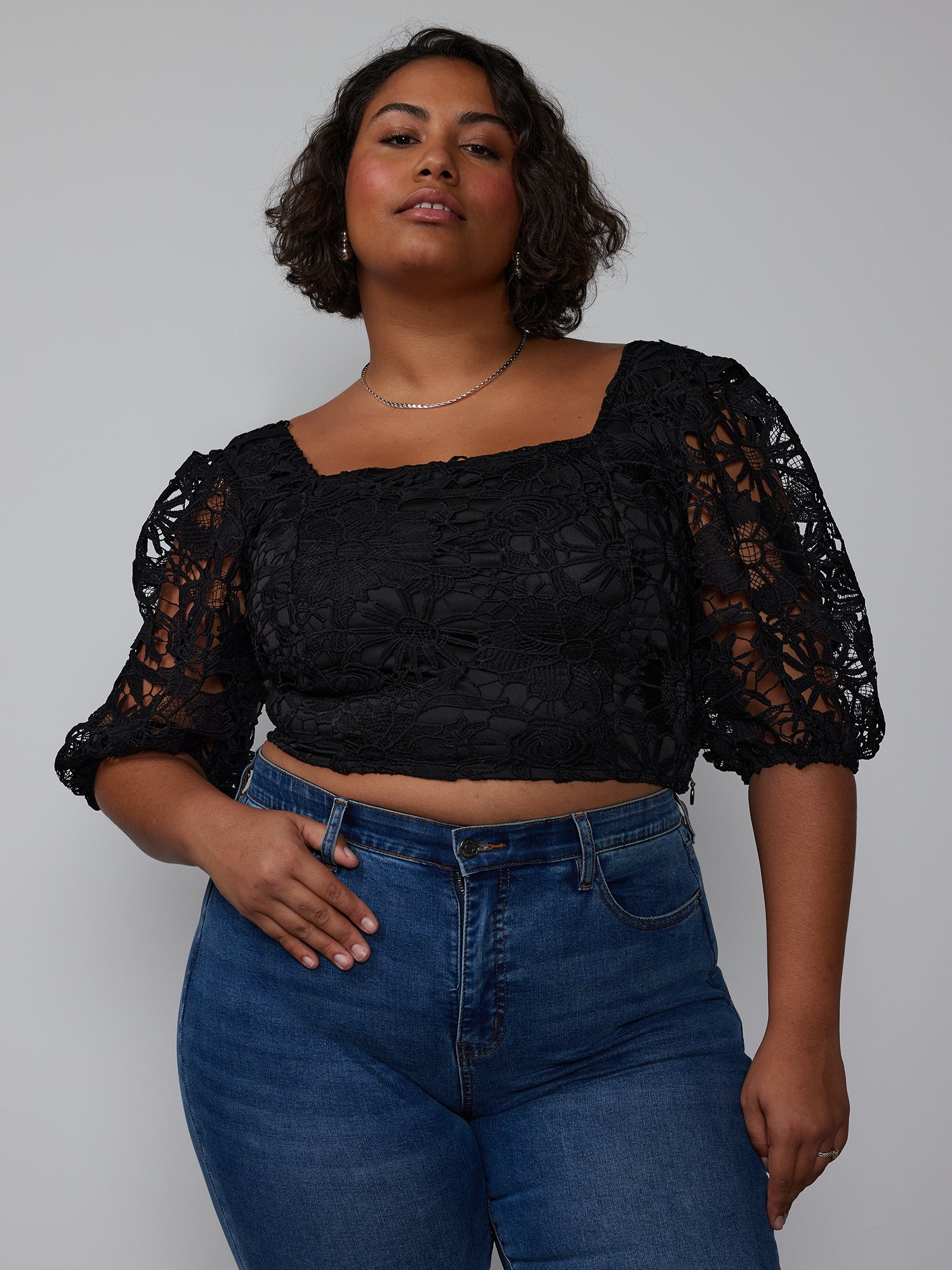 Plus Square Neck Puff Sleeve Top – New York & Company