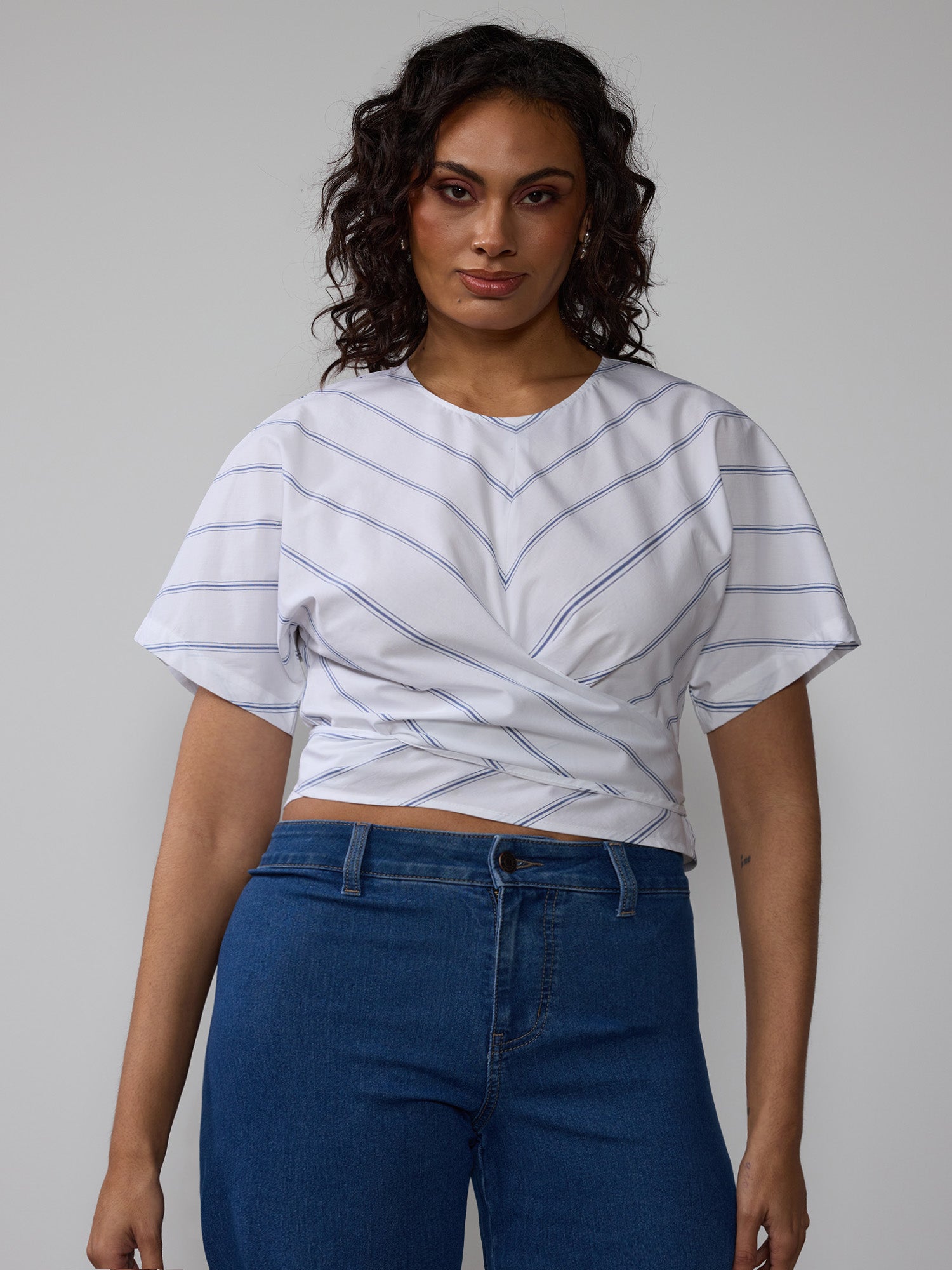 Plus Stripe Cross Front Tie Back Blouse – New York & Company