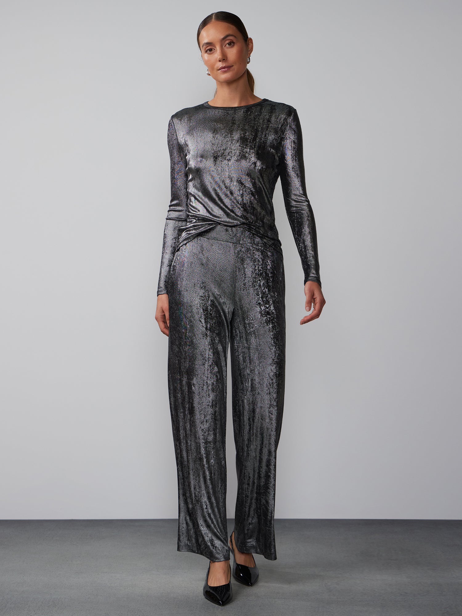 metallic dress pants Slinky Metallic Wide Leg Pant – New York & Company