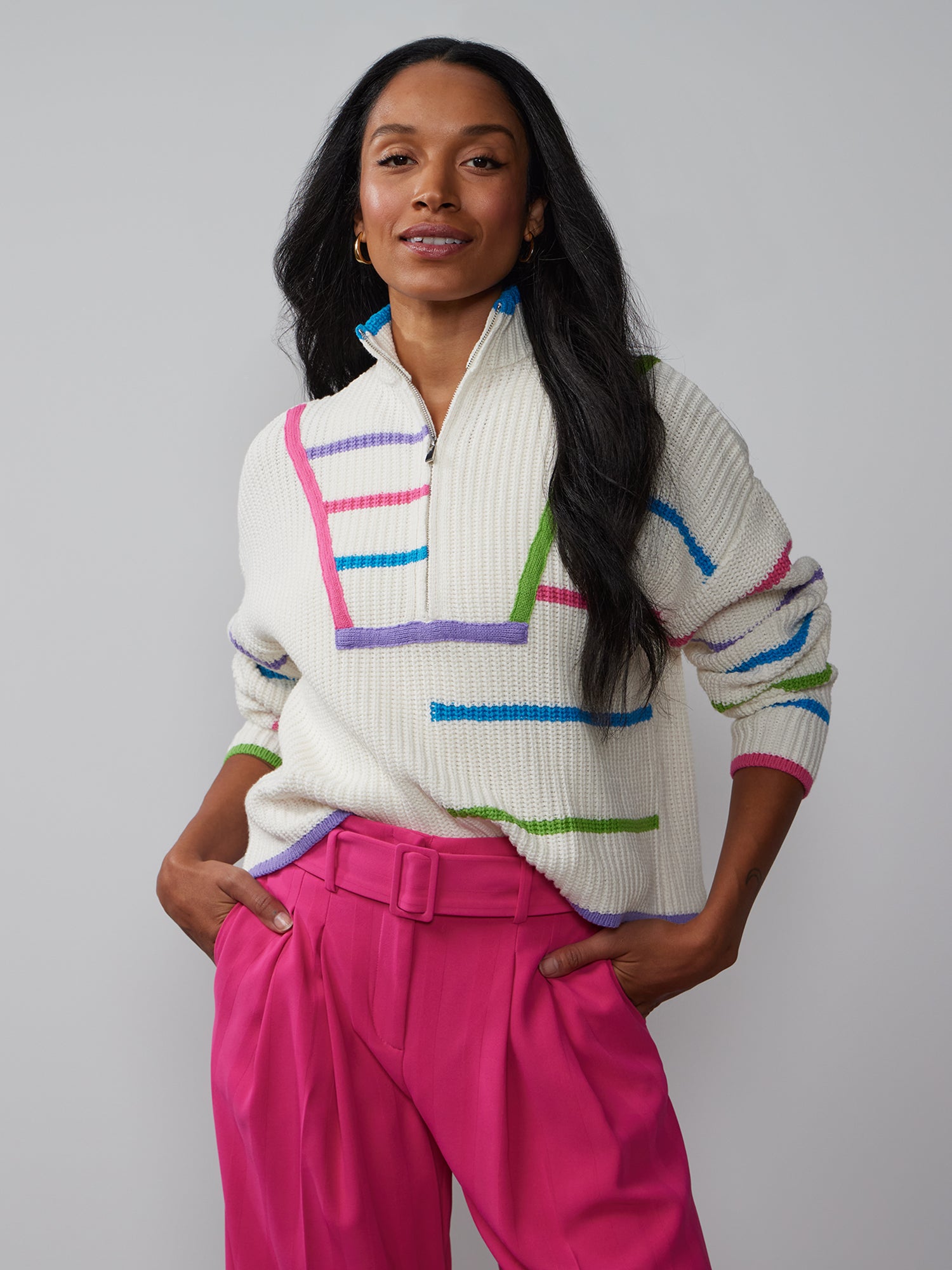 Quarter Zip Multi Stripe Sweater – New York & Company