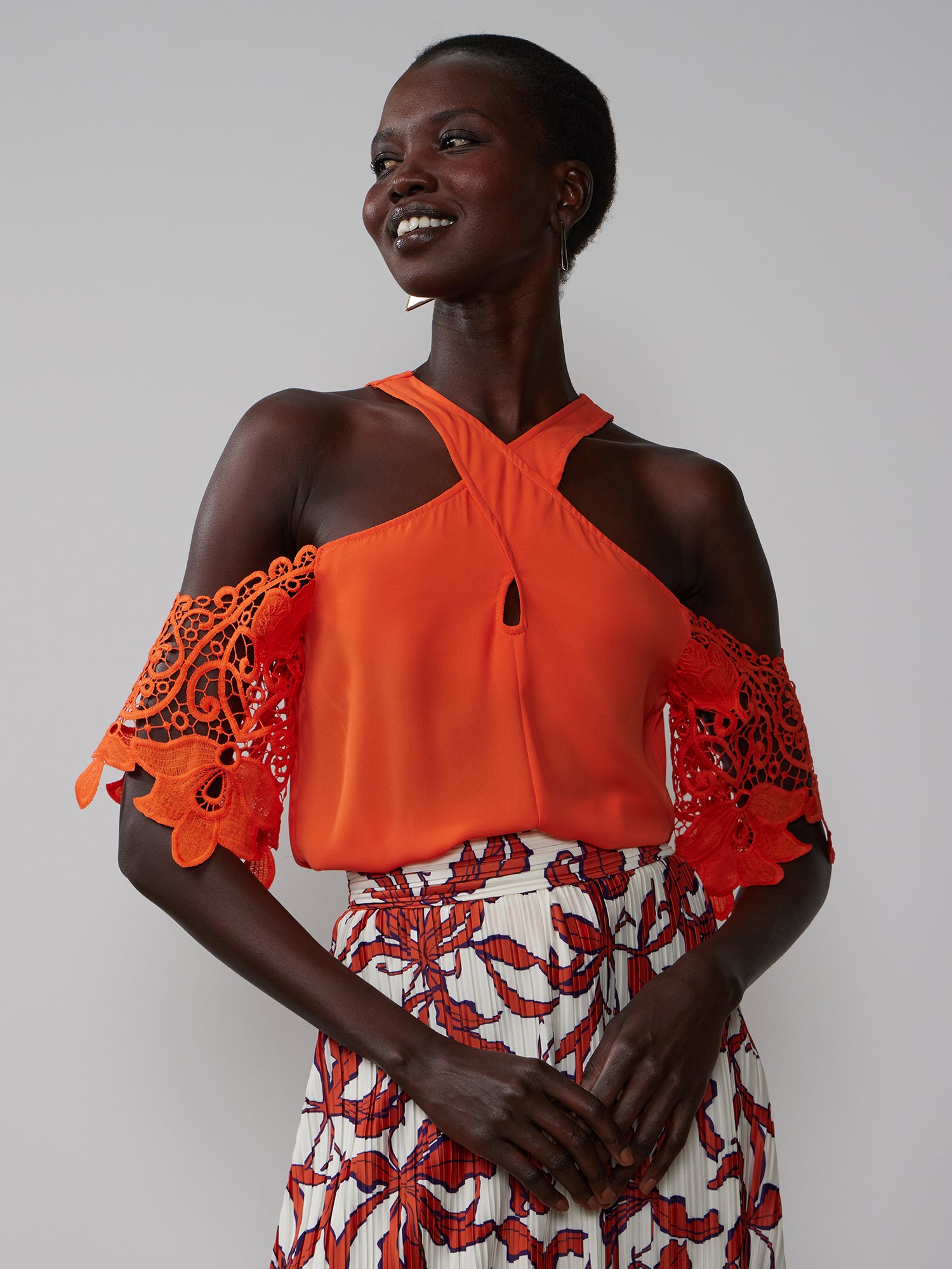 Crochet Sleeve Criss Cross Blouse – New York & Company