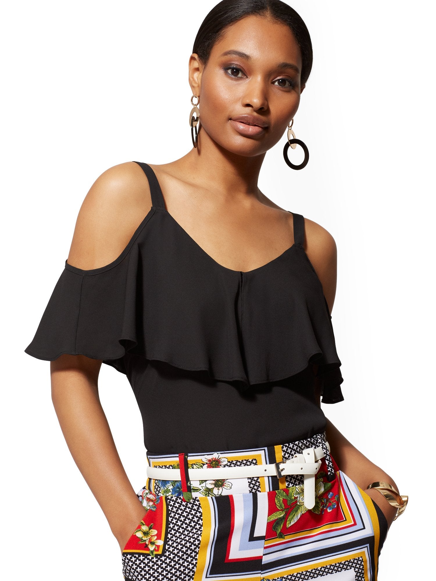 Ruffle Cold-Shoulder Top – New York & Company