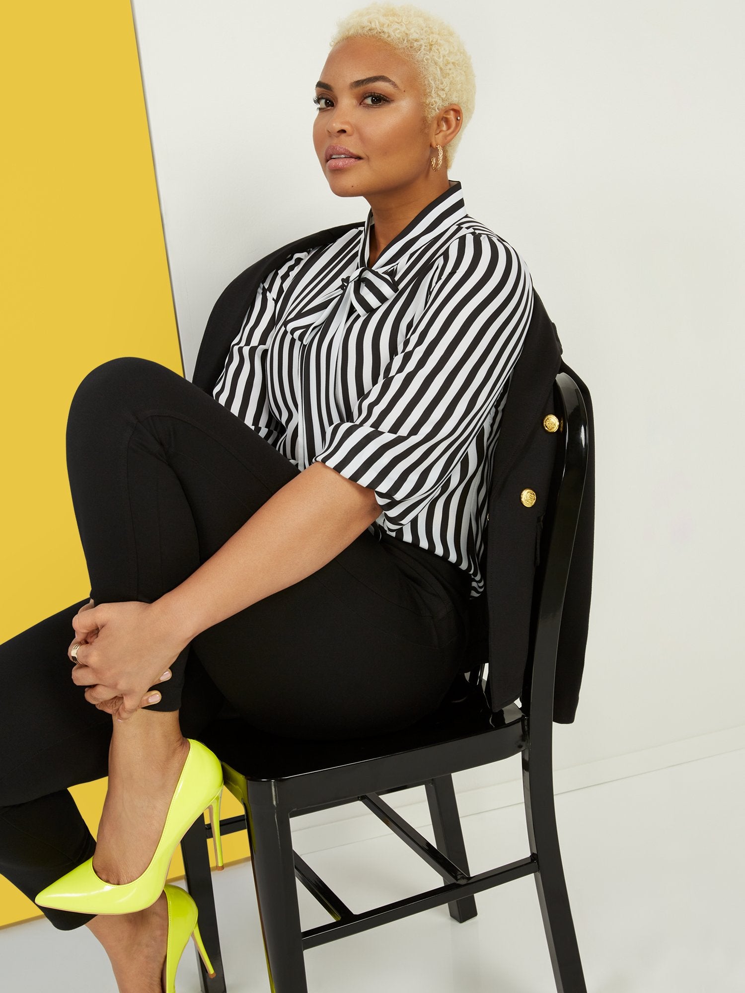 Foxcroft Plus Nora Womens Striped 3/4 Sleeves Blouse Foxcroft Plus Nora Womens Striped 3/4 Sleeves Blouse