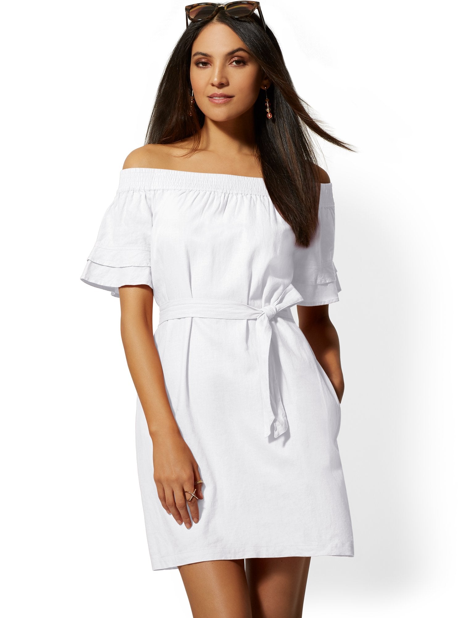 Linen Off-The-Shoulder Shift Dress  New York & Company