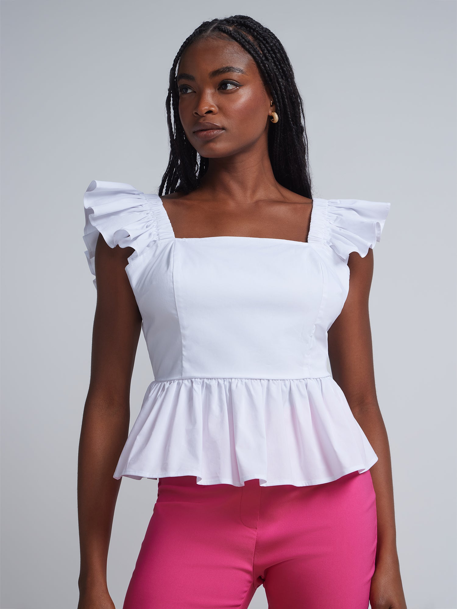 Flutter-Sleeve Back-Bow Peplum Top – New York & Company