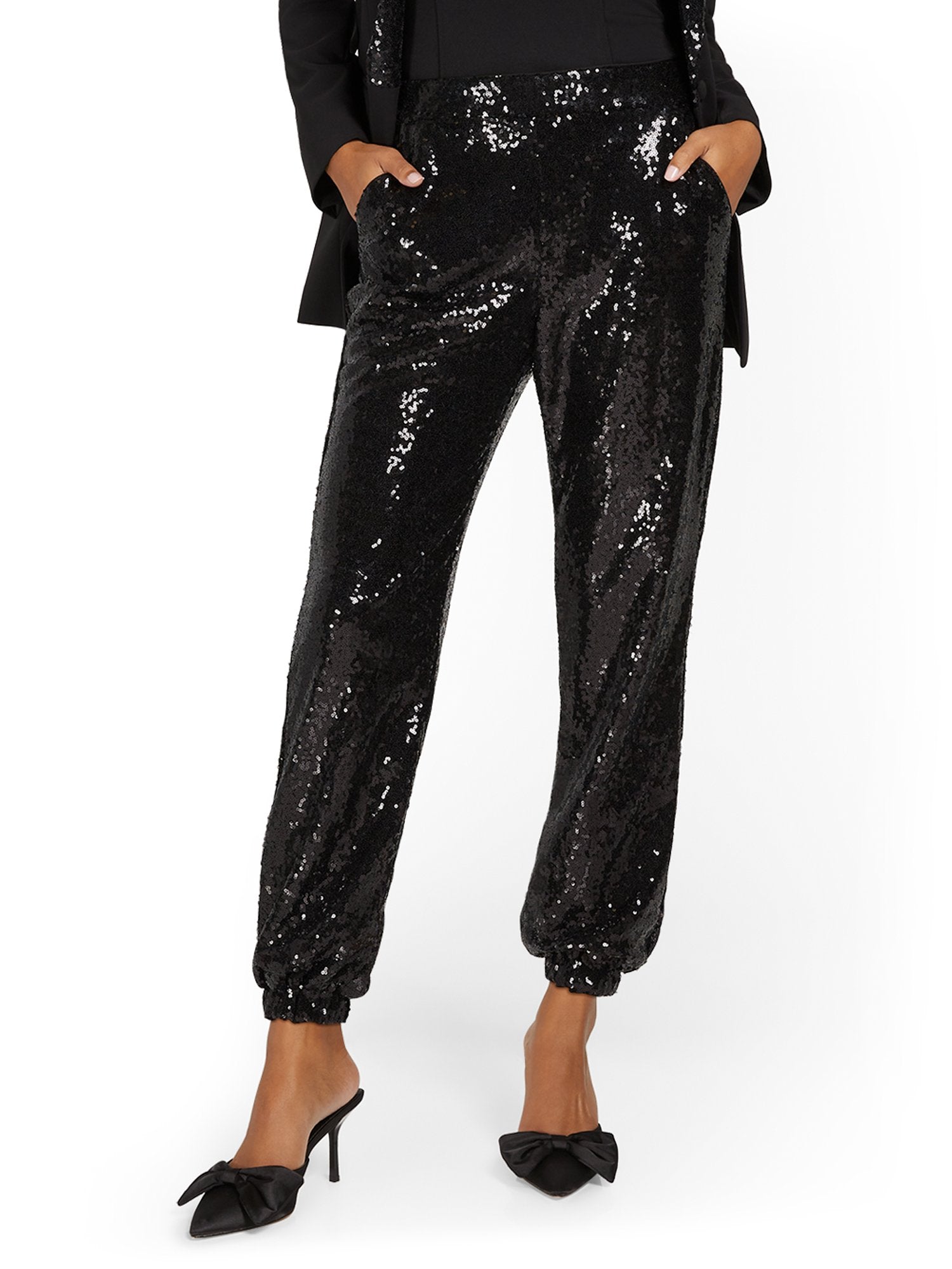 black jogger dress pants womens Sequin Jogger Pant – New York & Company