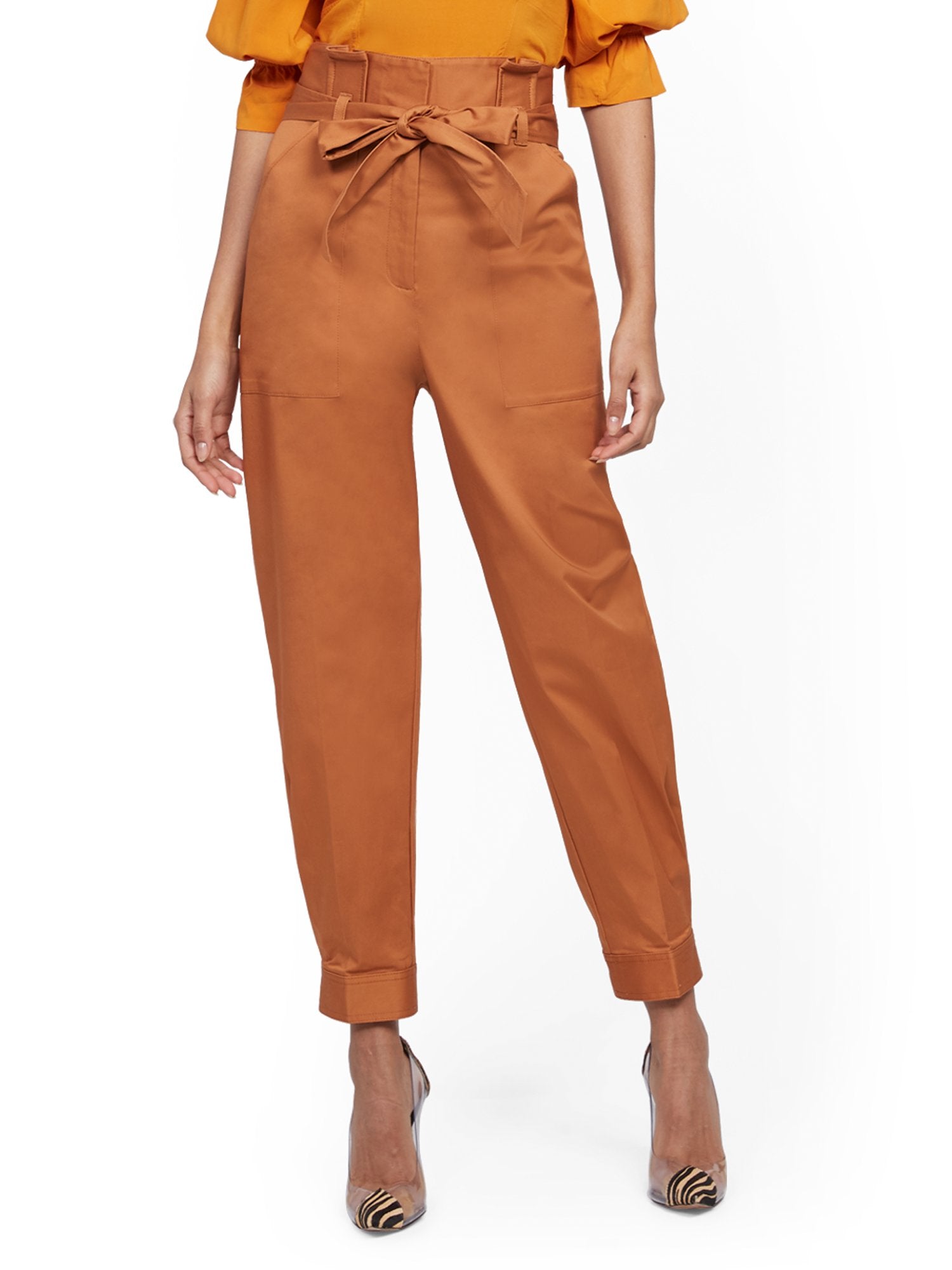 high waist paperbag skinny dress pants Belted Paperbag-Waist Pant