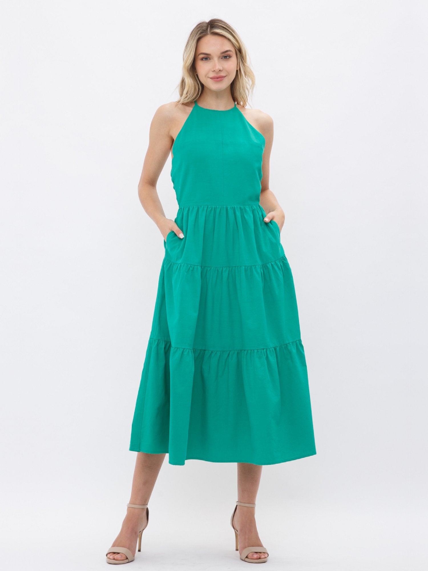 Halter Tiered Poplin Midi Dress - Fore Collection New York & Company Halter Tiered Poplin Midi Dress - Fore Collection New York & Company