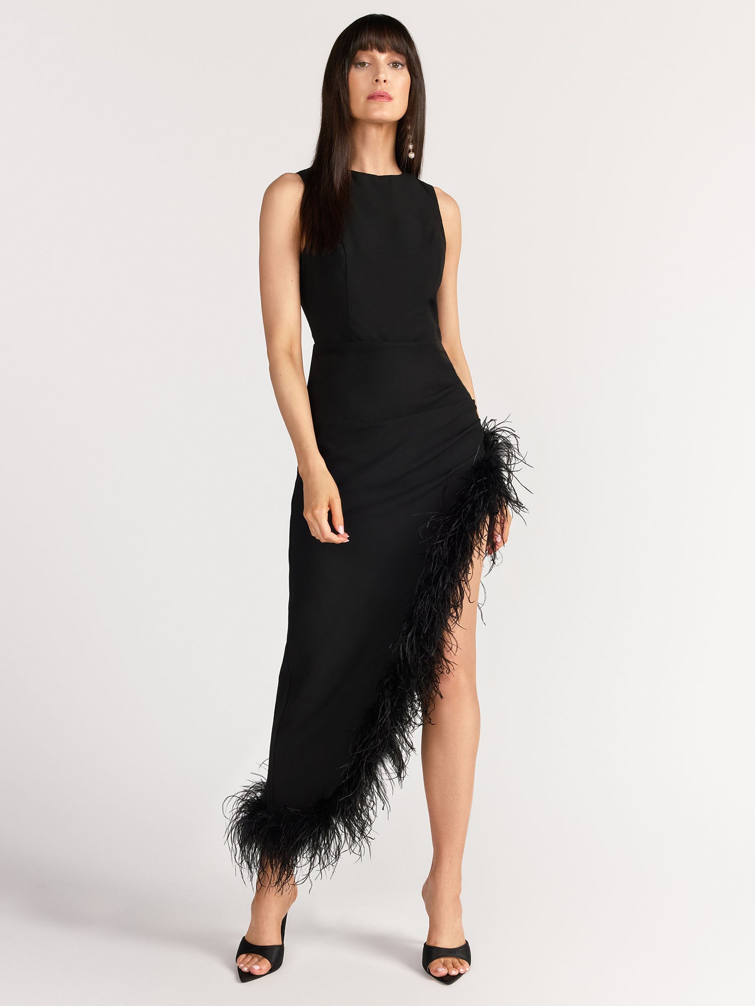 Lena Sleeveless Crew Neck Feather Hem Dress - Brands We Love Lena Sleeveless Crew Neck Feather Hem Dress - Brands We Love