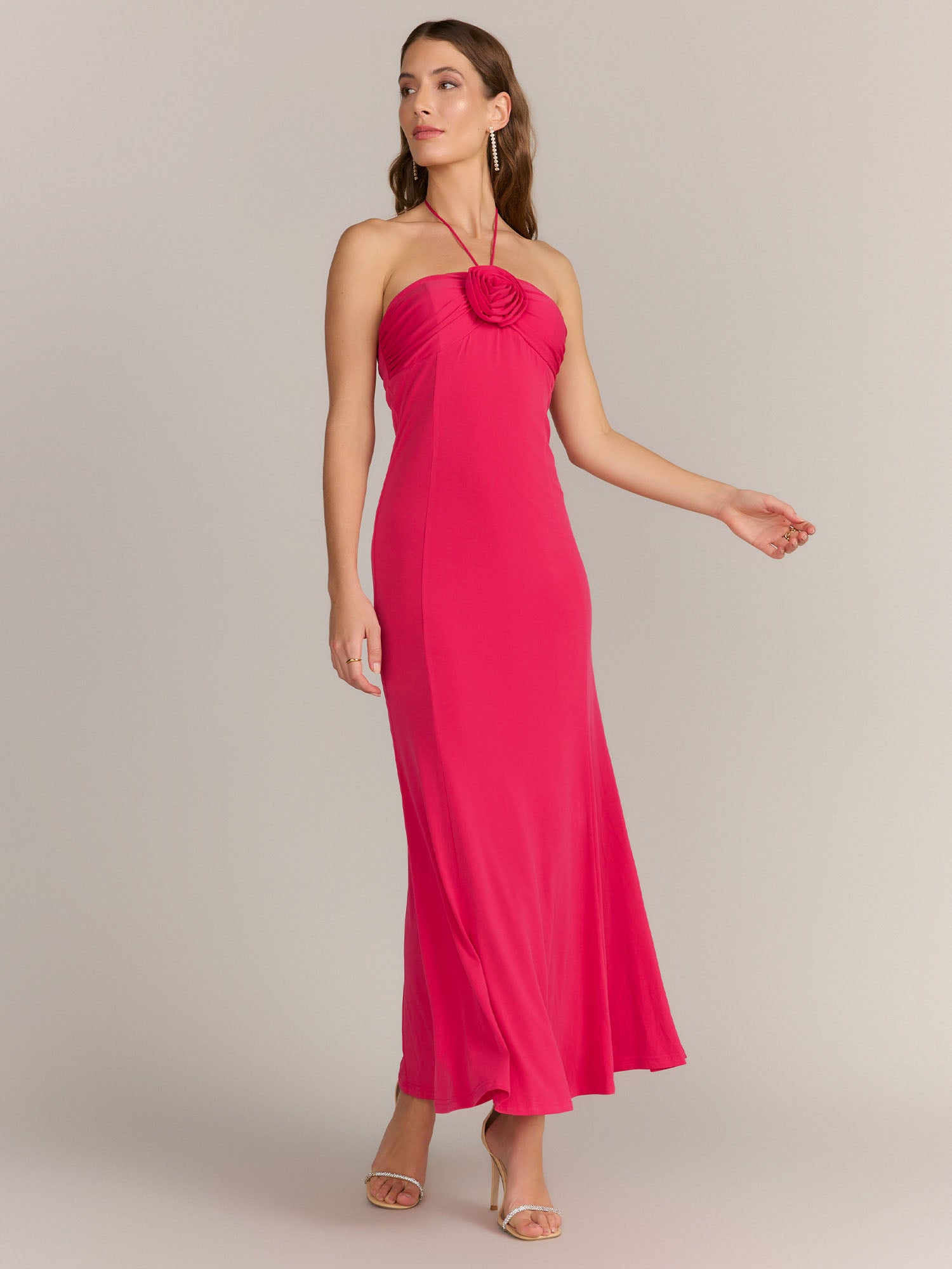 Lena Halter Neck Rosette Detail Jersey Dress - Brands We Love  New York &  Company