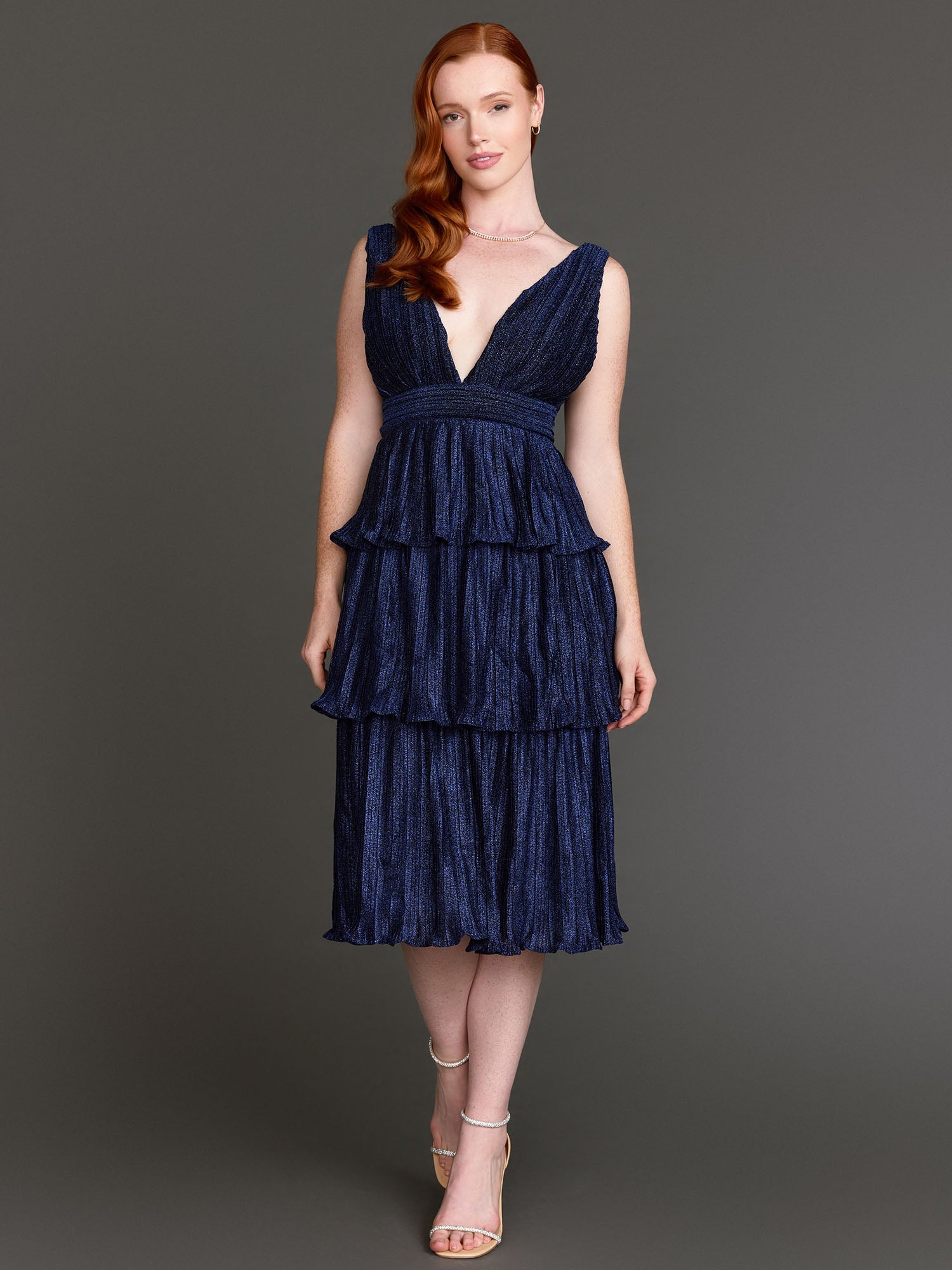 Tiered Metallic Shimmer Cocktail Dress