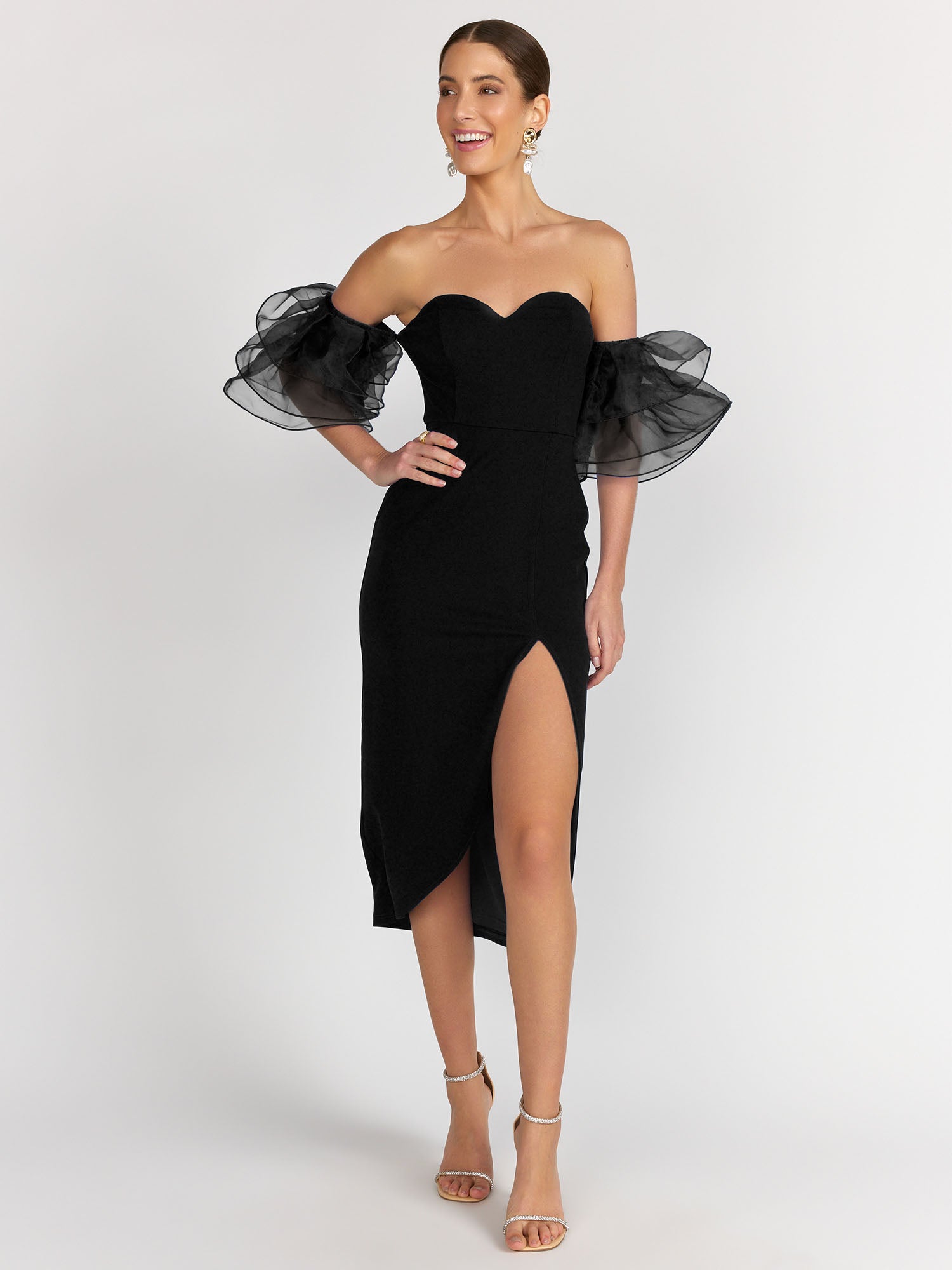 blush off the shoulder midi dress Blue Blush Tulle Off Shoulder Midi Dress