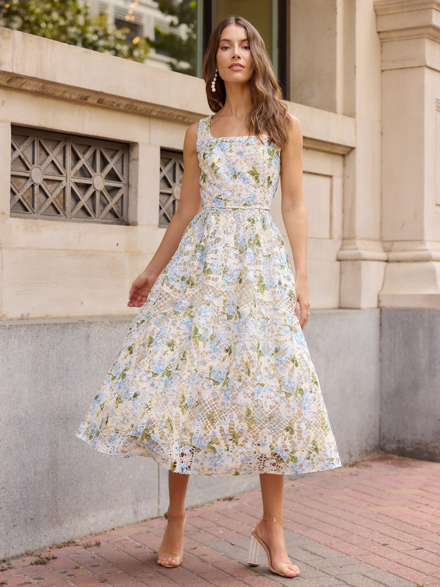 Just Me Sleeveless Square Neck Floral Dress - Brands We Love Just Me Sleeveless Square Neck Floral Dress - Brands We Love