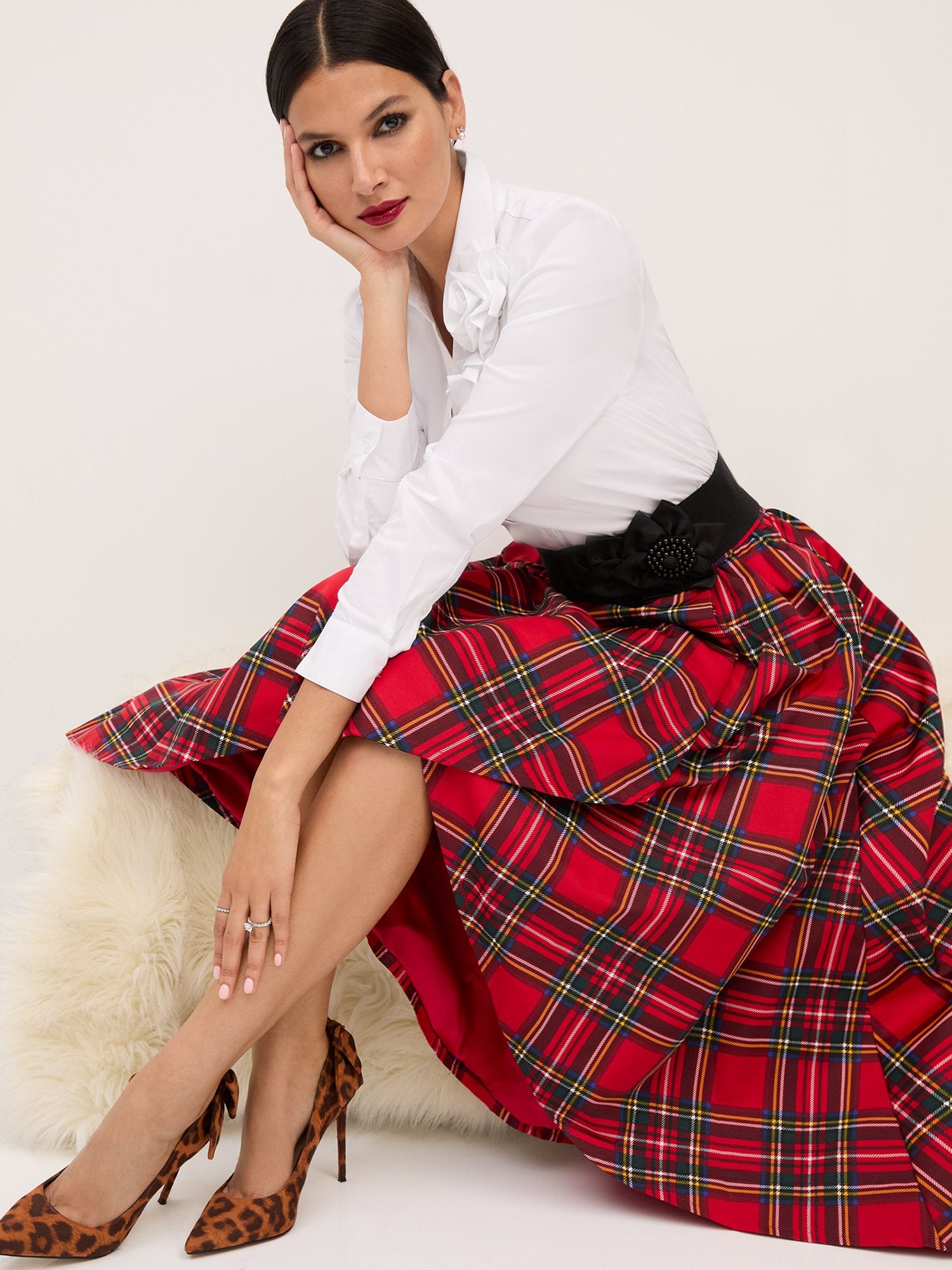Tartan Bow-Front High-Low Maxi Skirt – New York Company