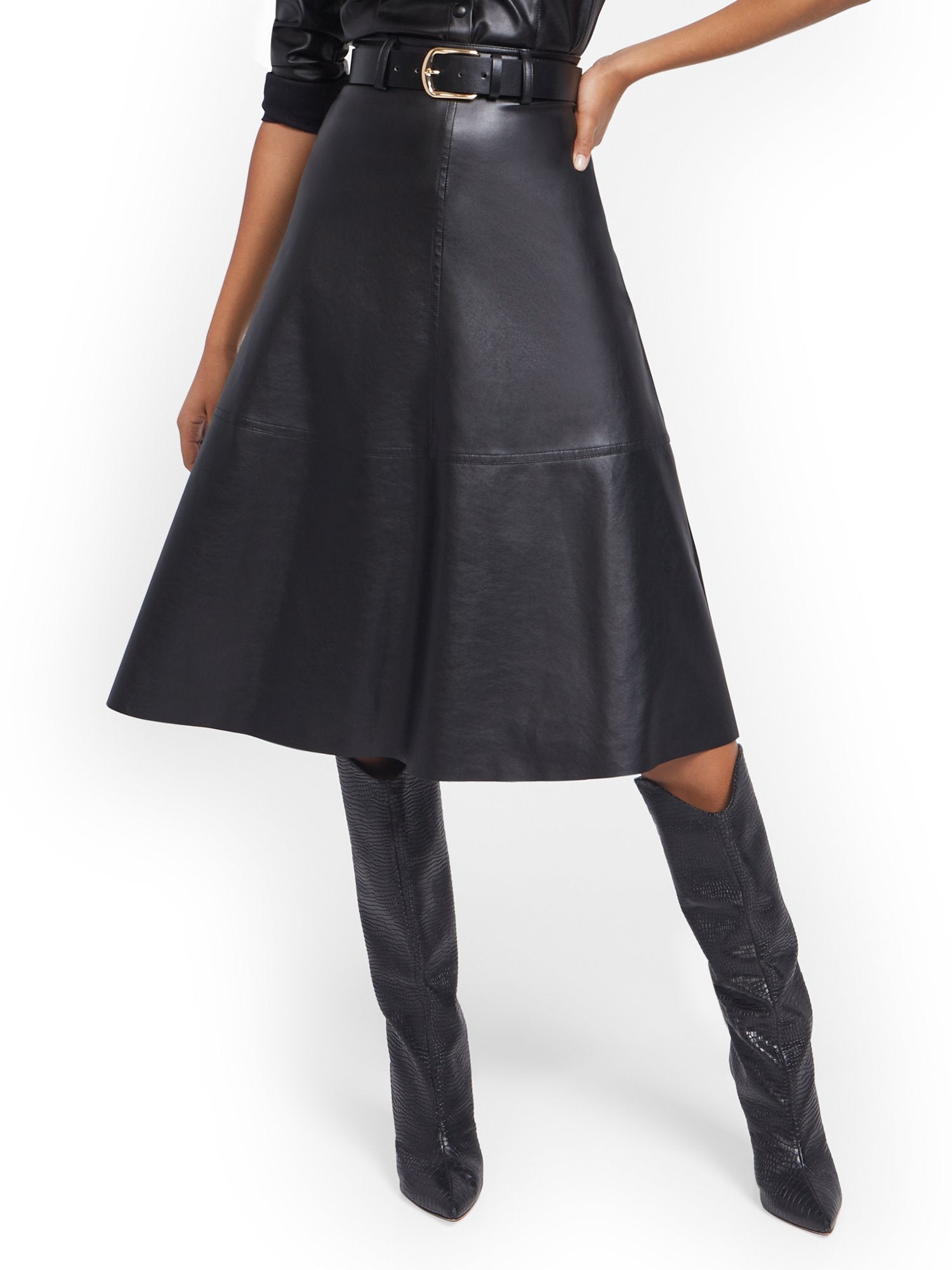 Belted Faux-Leather A-Line Skirt – New York & Company