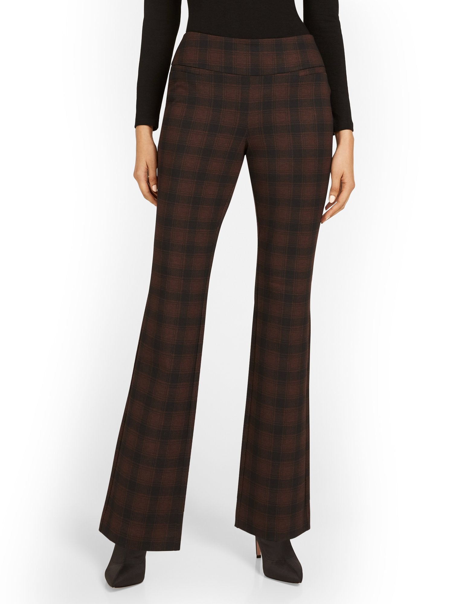 Tall Pull-On Plaid Bootcut Ponte Pant - Superflex  New York & Company