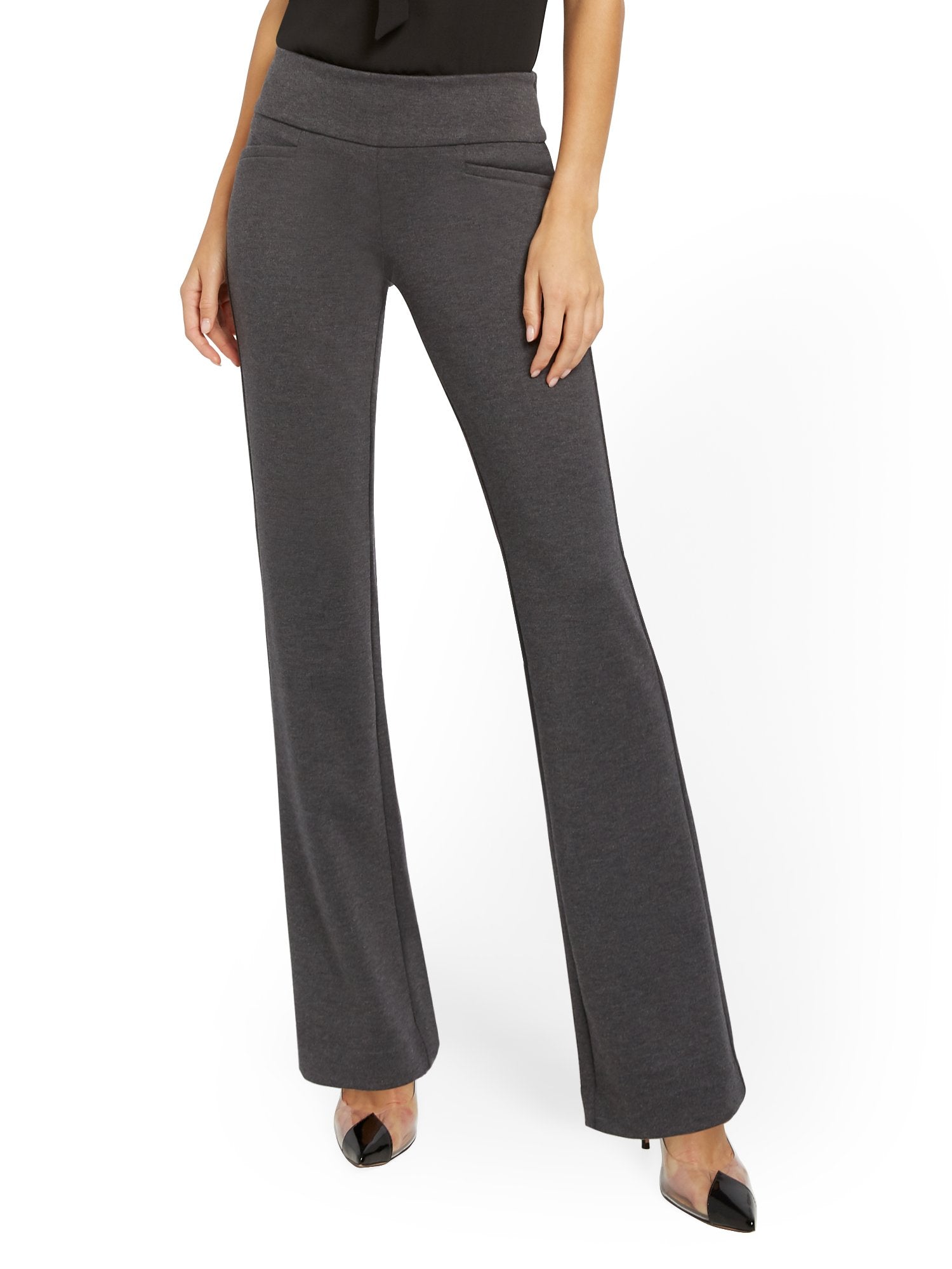 Whitney High-Waisted Pull-On Straight-Leg Pant - Grey Ponte New York & Company Whitney High-Waisted Pull-On Straight-Leg Pant - Grey Ponte New York & Company