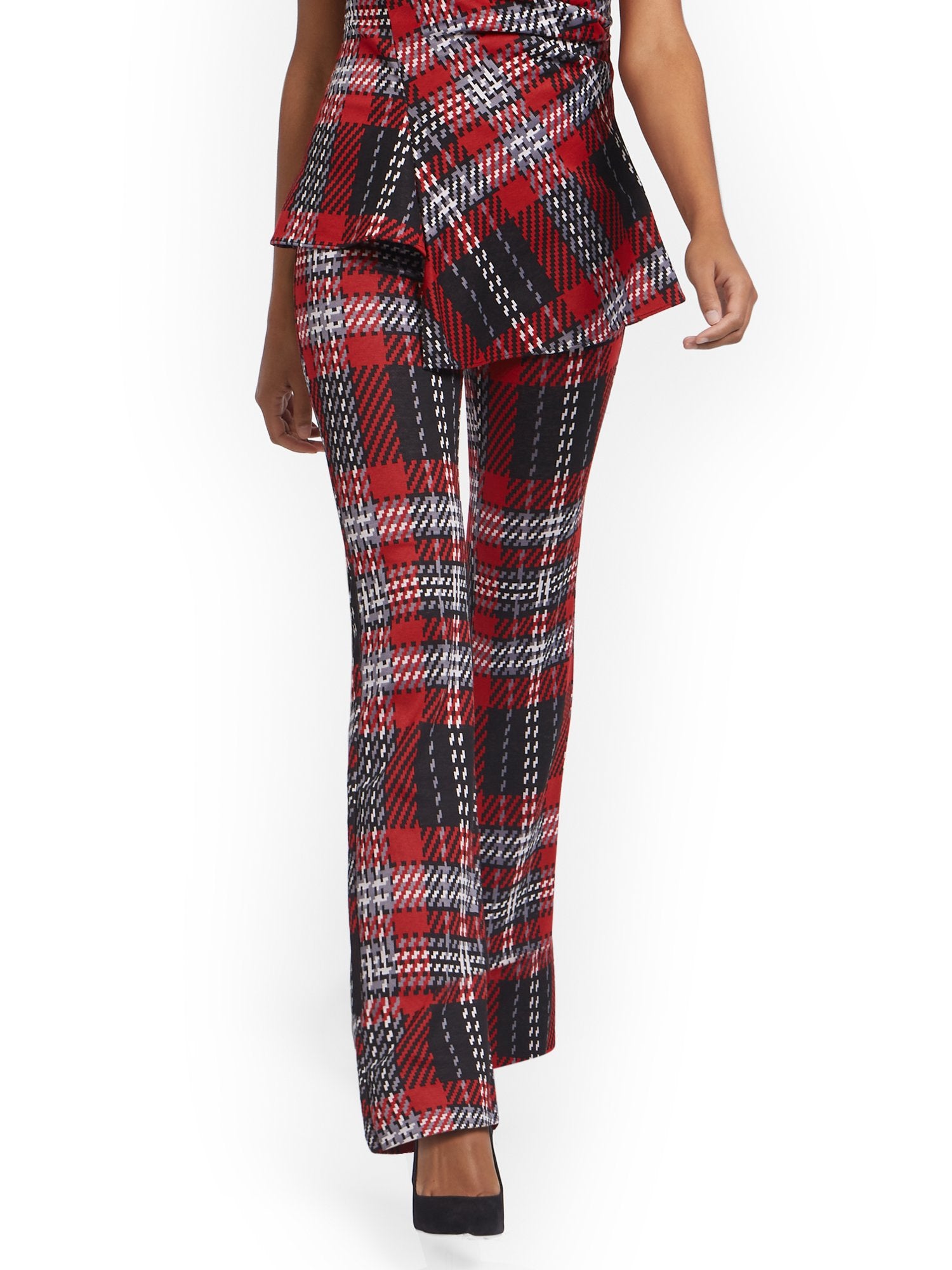 Red Plaid Pull-On Bootcut Ponte Knit Pant - Superflex  New York & Company