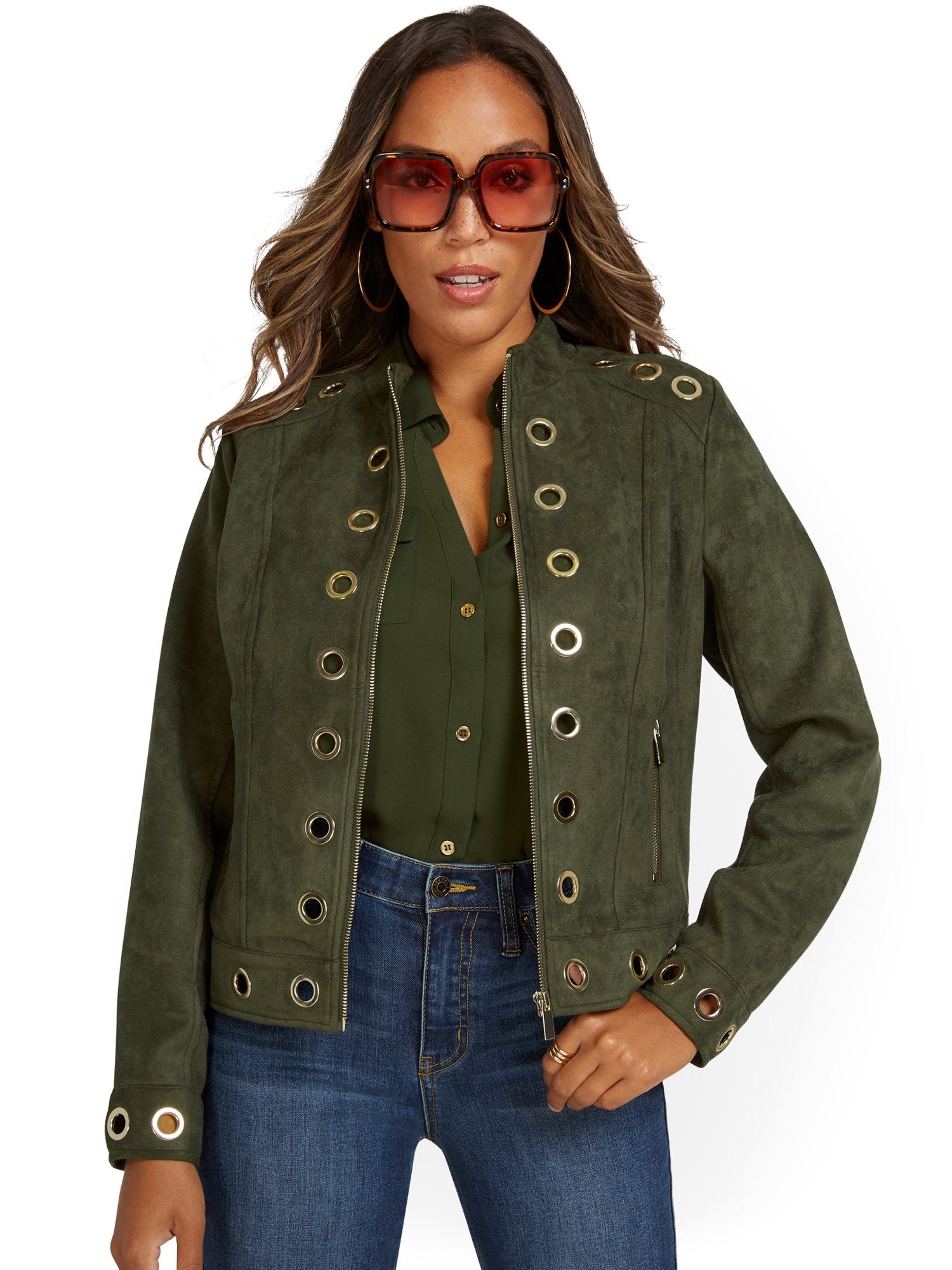 Faux-Suede Grommet Jacket – New York & Company