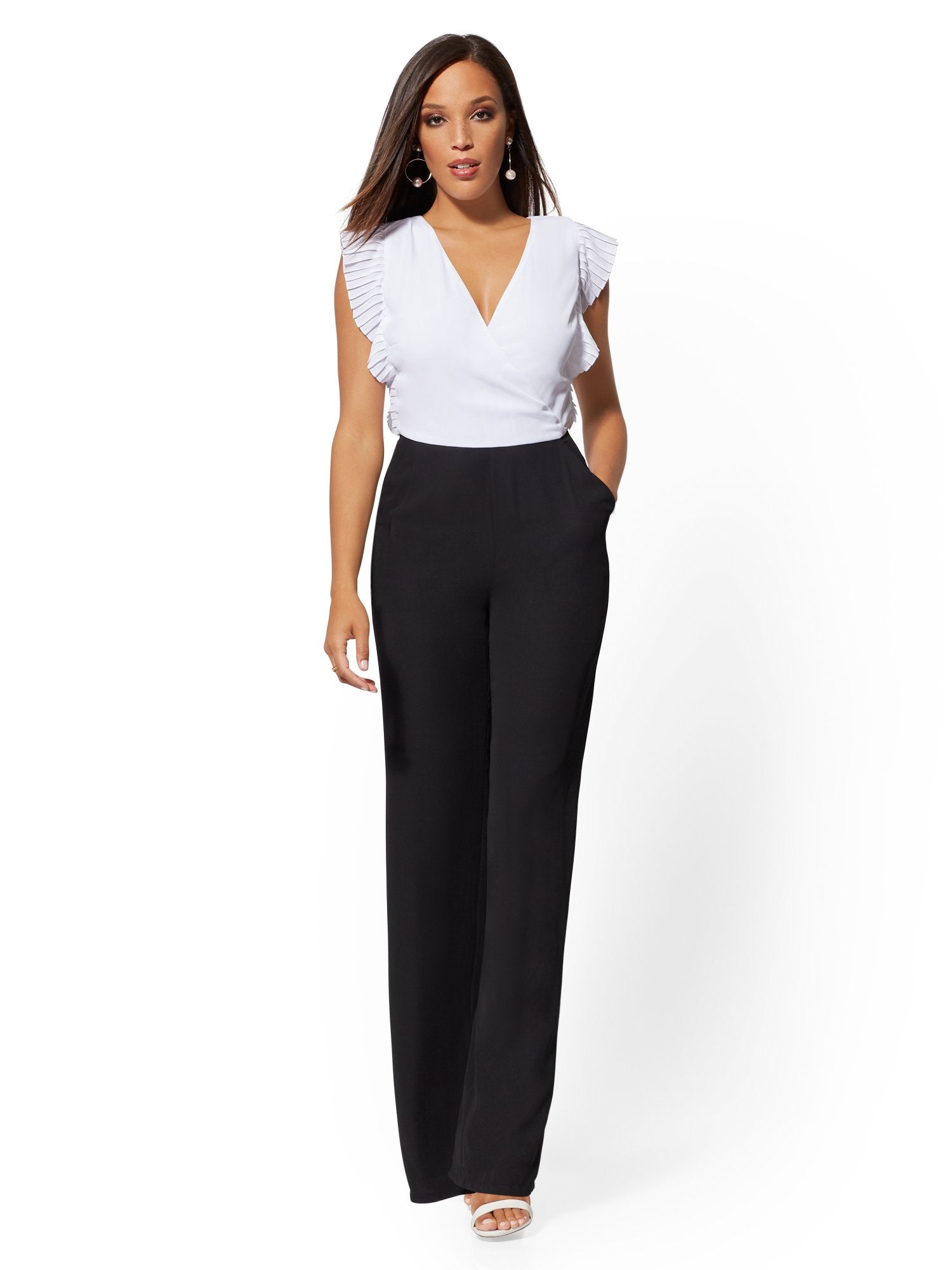 Black White Ruffled Jumpsuit – New York Company