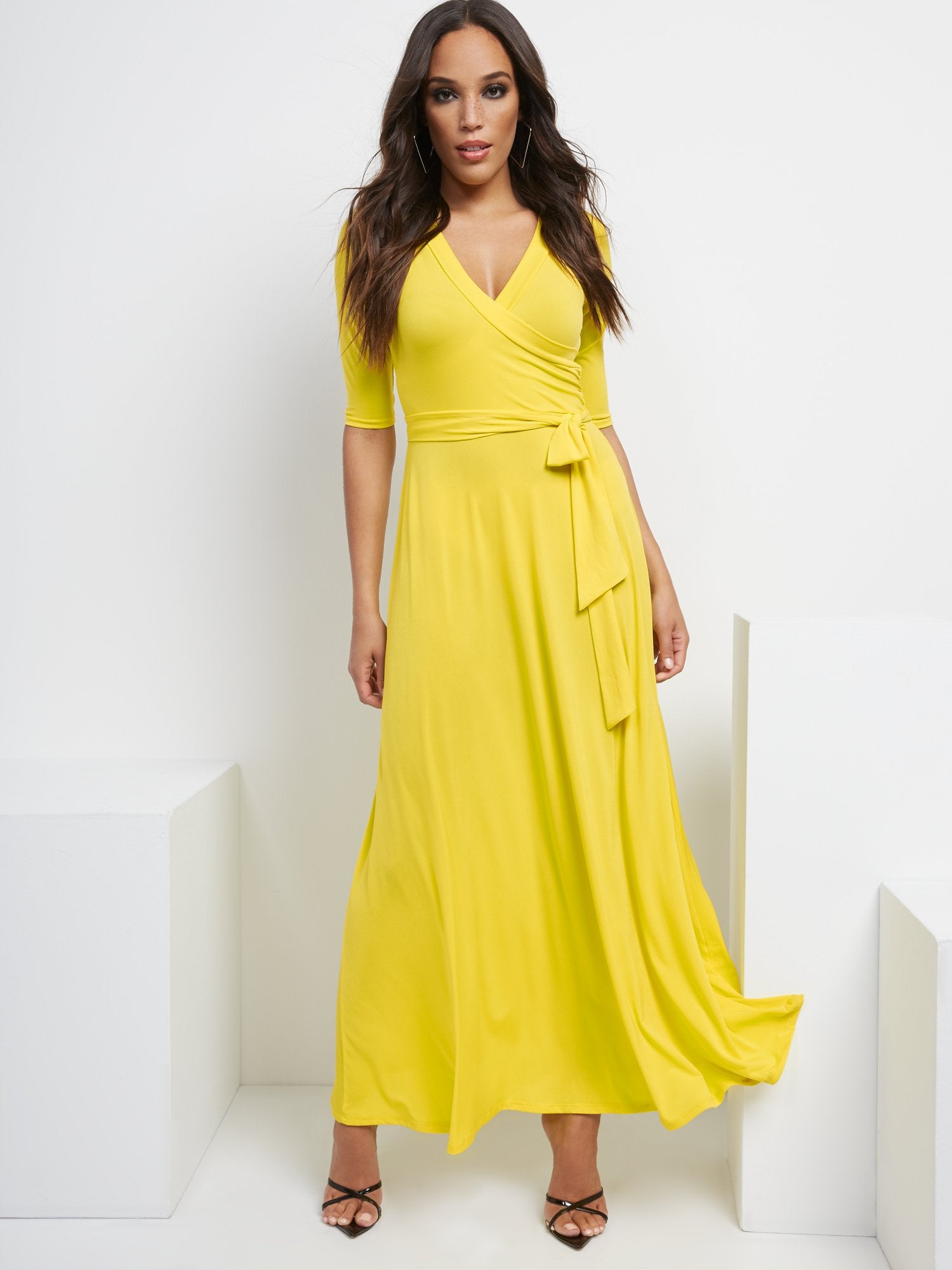 chinese dress ladies Yellow Wrap Maxi Dress – New York & Company