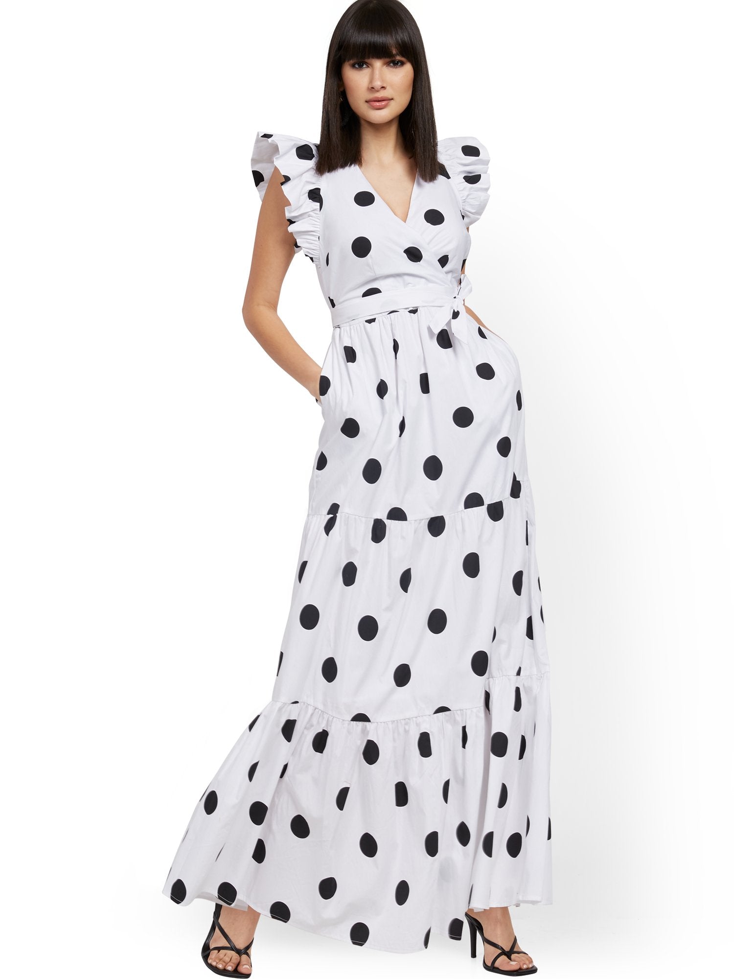 Petite Ruffle-Sleeve Poplin Maxi Dress – New York & Company