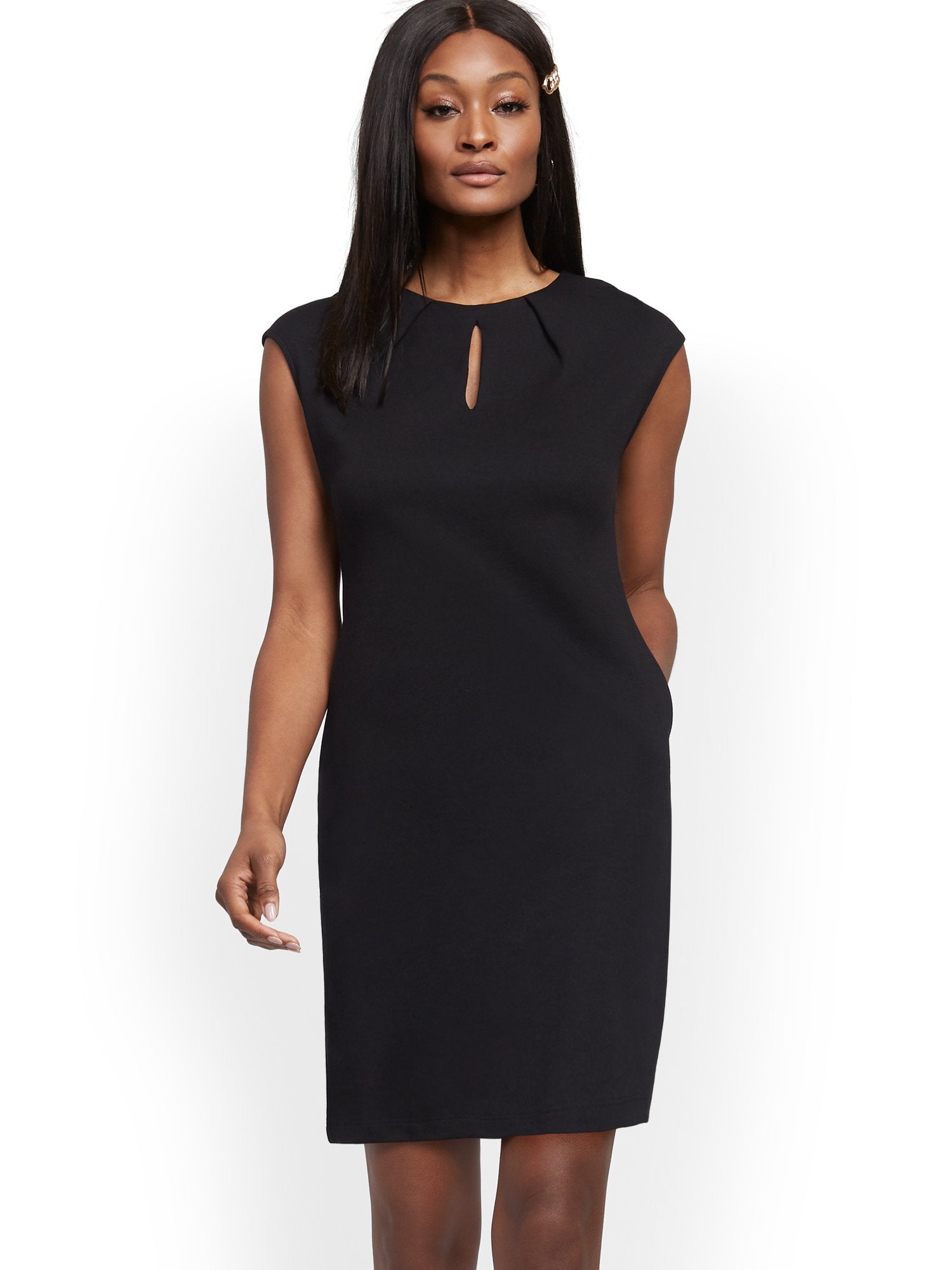 Tall Pleated Cotton Keyhole Shift Dress – New York & Company