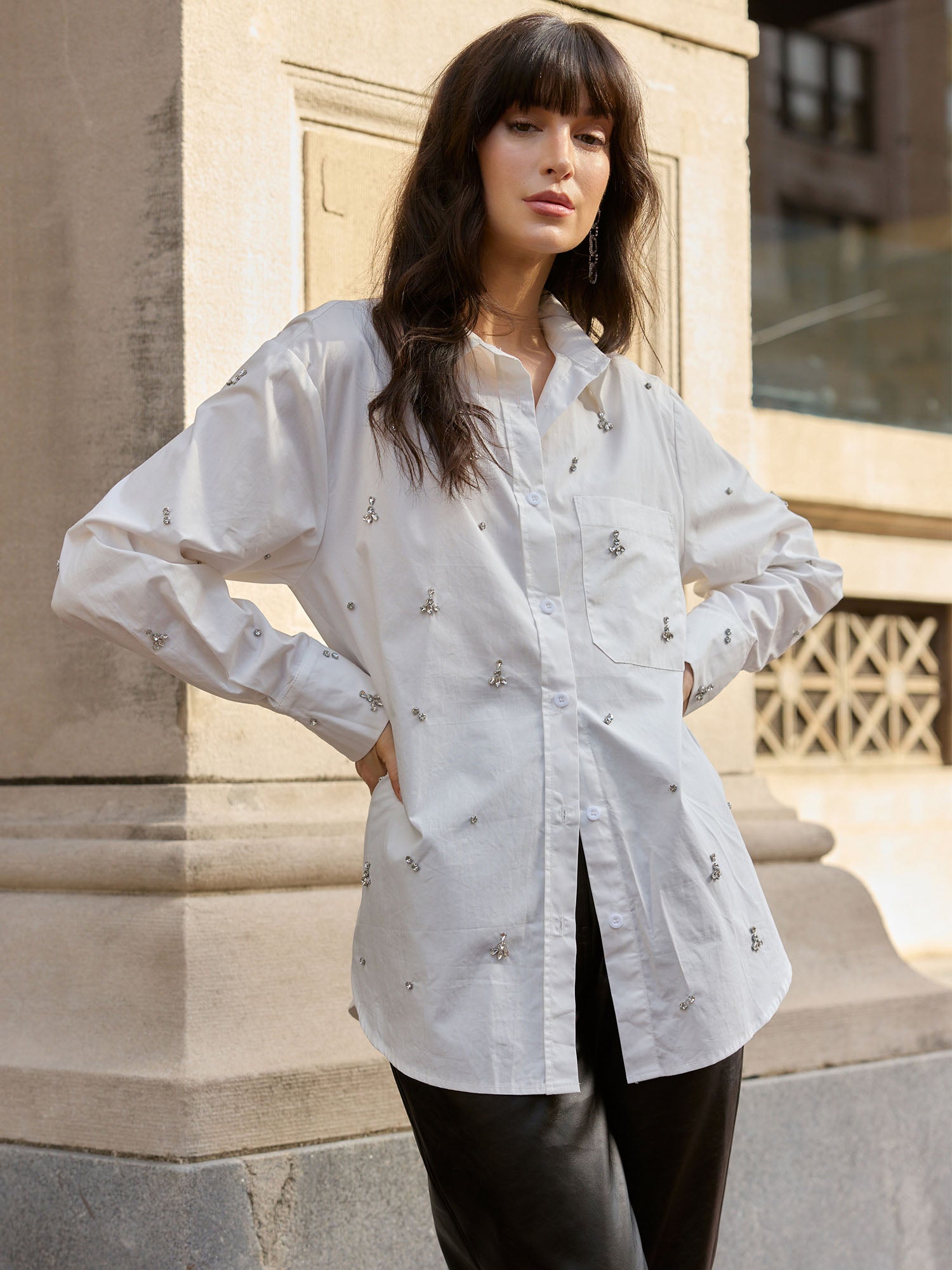 dress shirt brands B Blue Collection Rhinestone Embellished Button Front Shirt