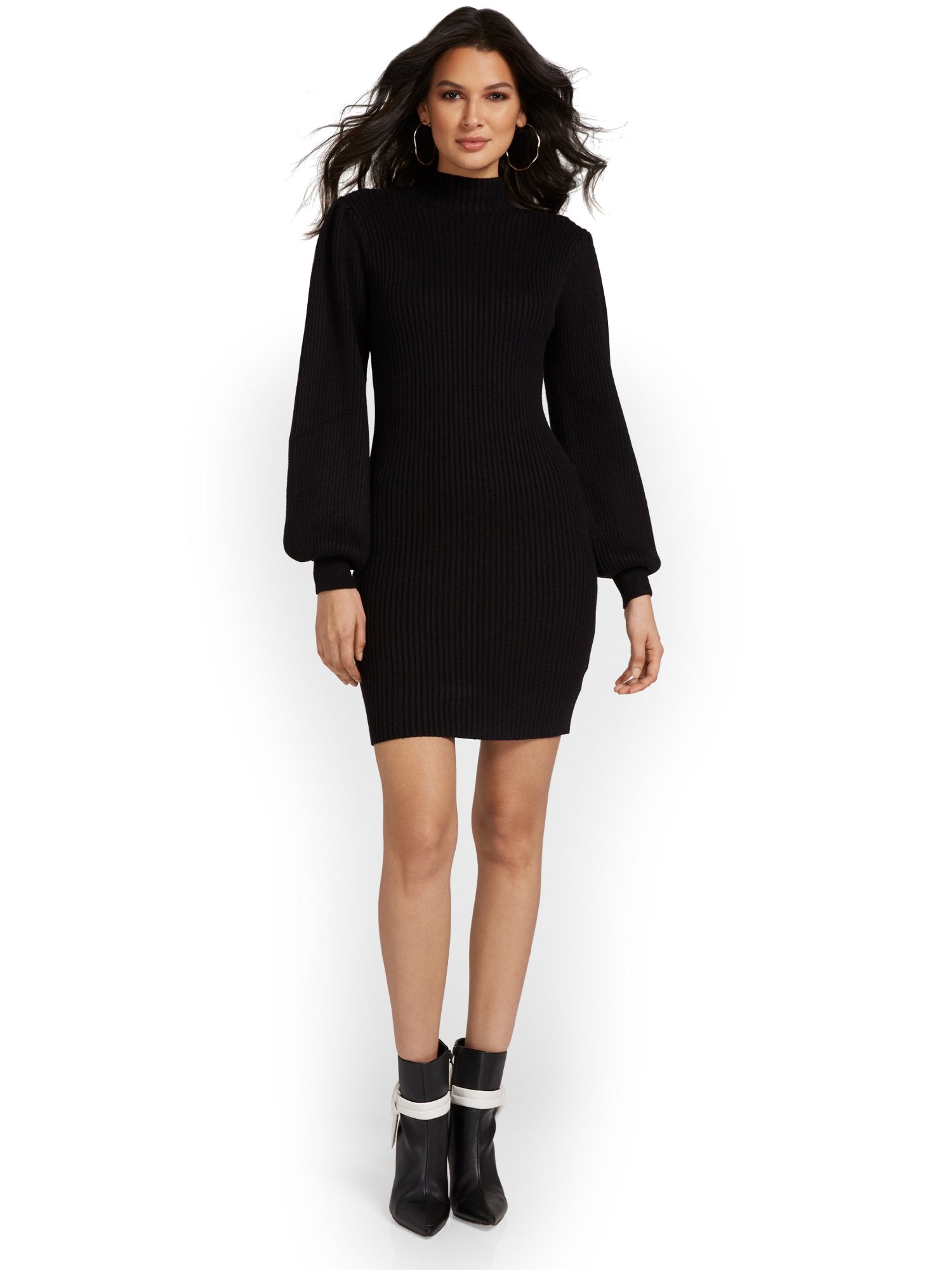 &Merci Balloon-Sleeve Ribbed Sweater Dress - Brands We Love – New
