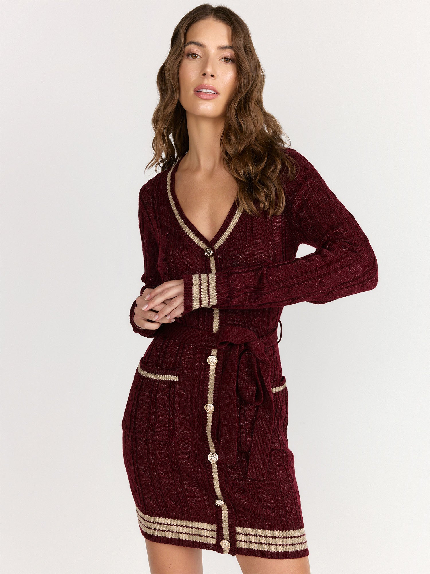 long sleeve flying dress Flying Tomato Long Sleeve Lurex Button Down Dress