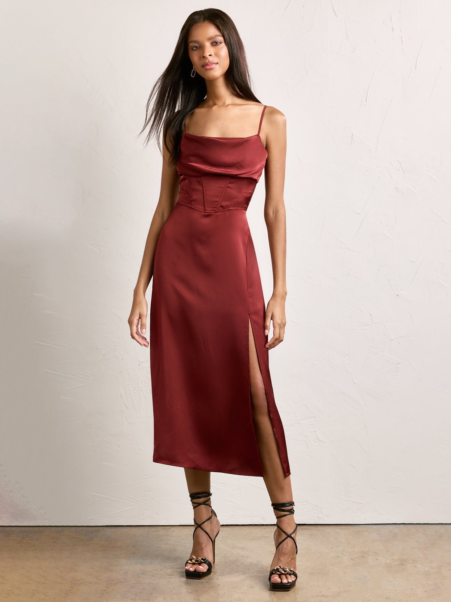 Corset Cowl Neck Satin Slip Dress Dress Forum – New York Company