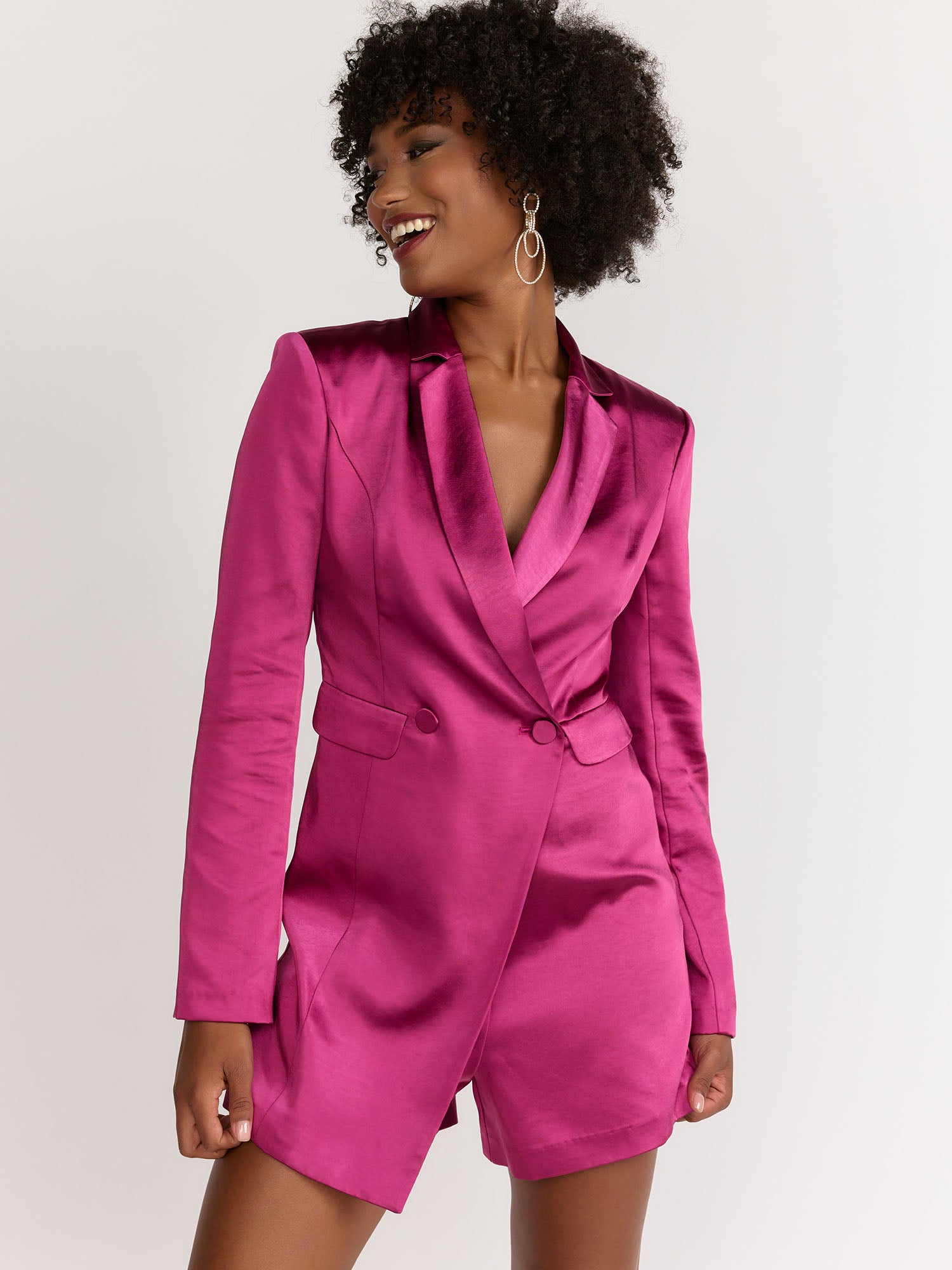 Endless Rose Long Sleeve Satin Blazer Romper