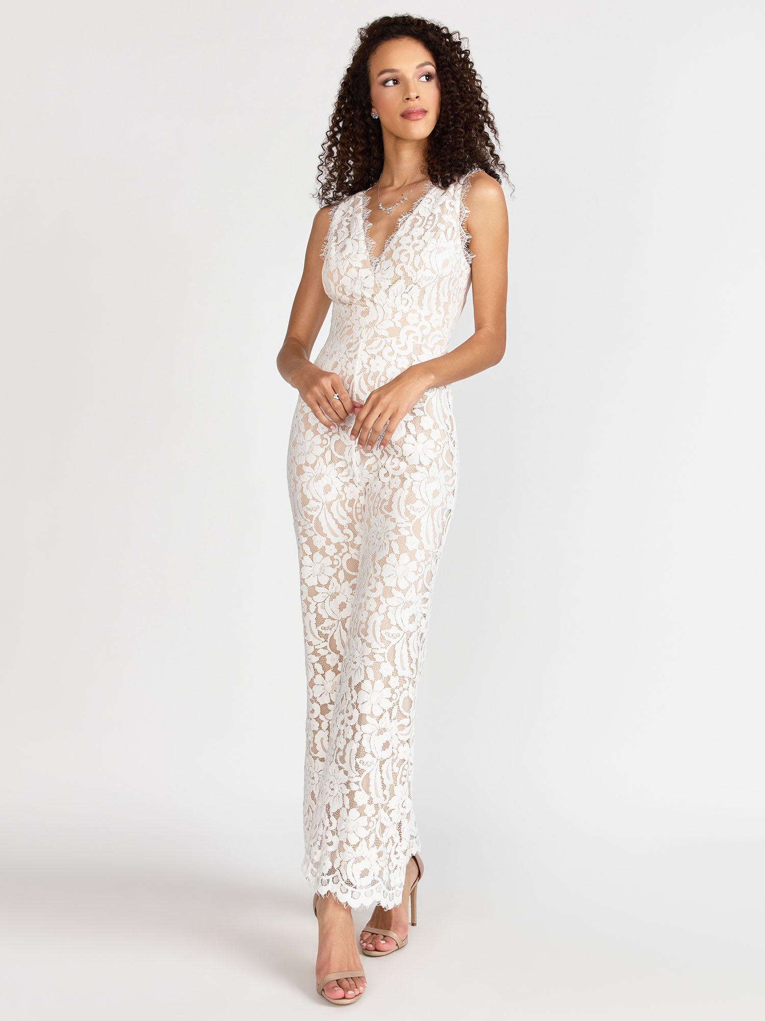 Aakaa Sleeveless V-Neck Floral Lace Jumpsuit