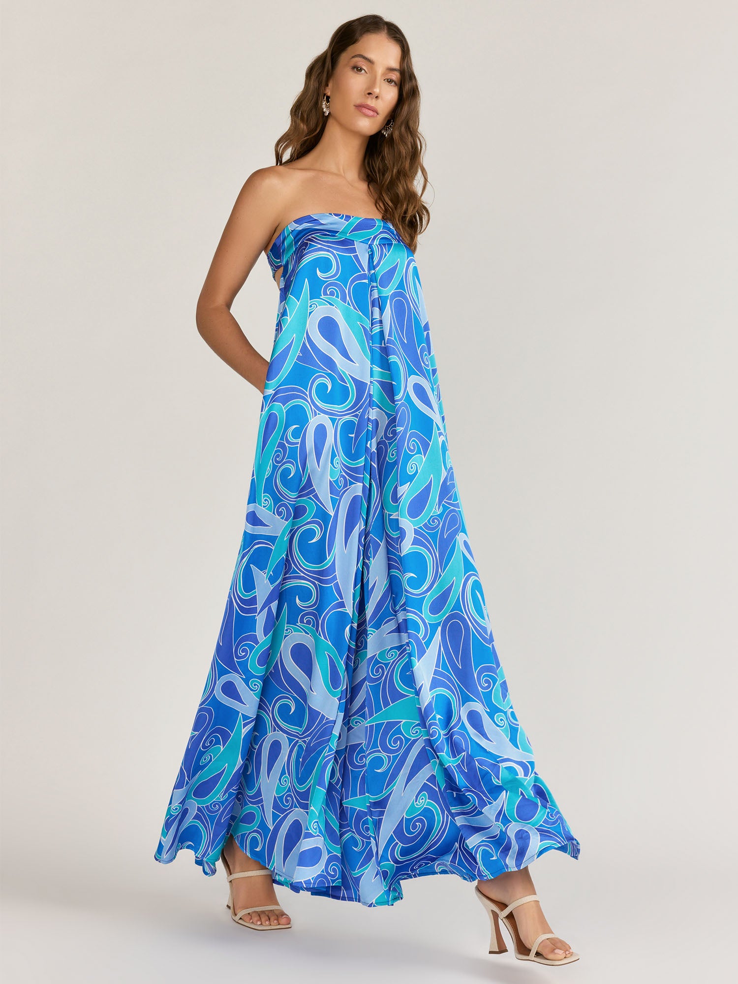 Aakaa Strapless Blue Swirl Jumpsuit