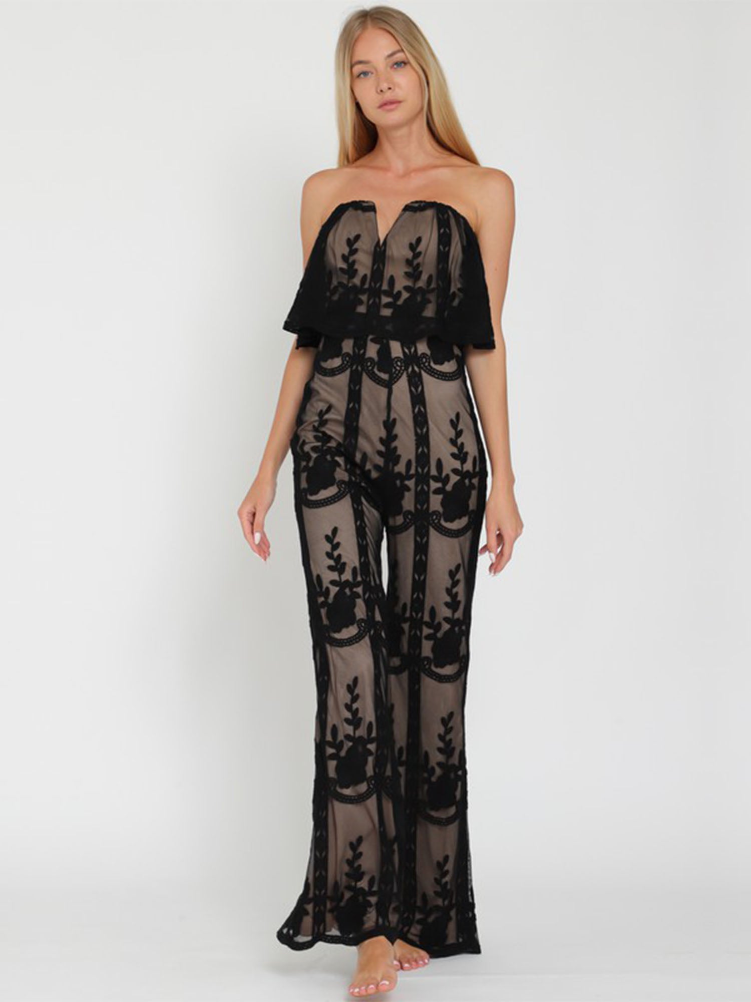 Aakaa Strapless Lace Jumpsuit