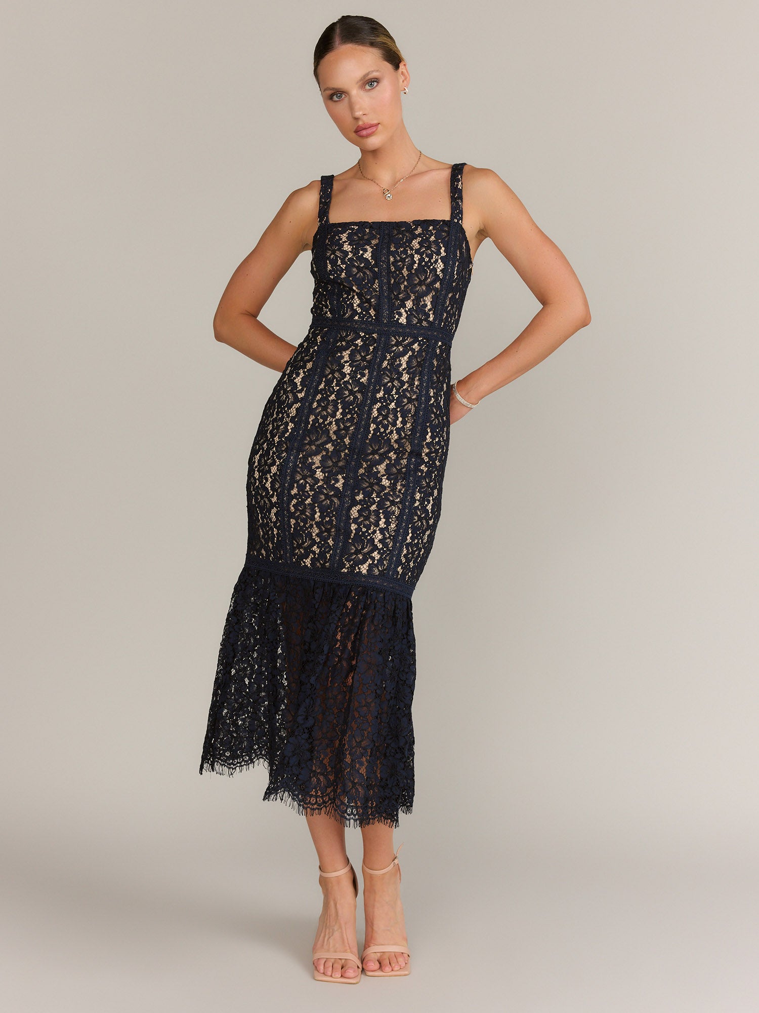 chinese dress ladies Just Me Ruffle Hem Floral Lace Dress