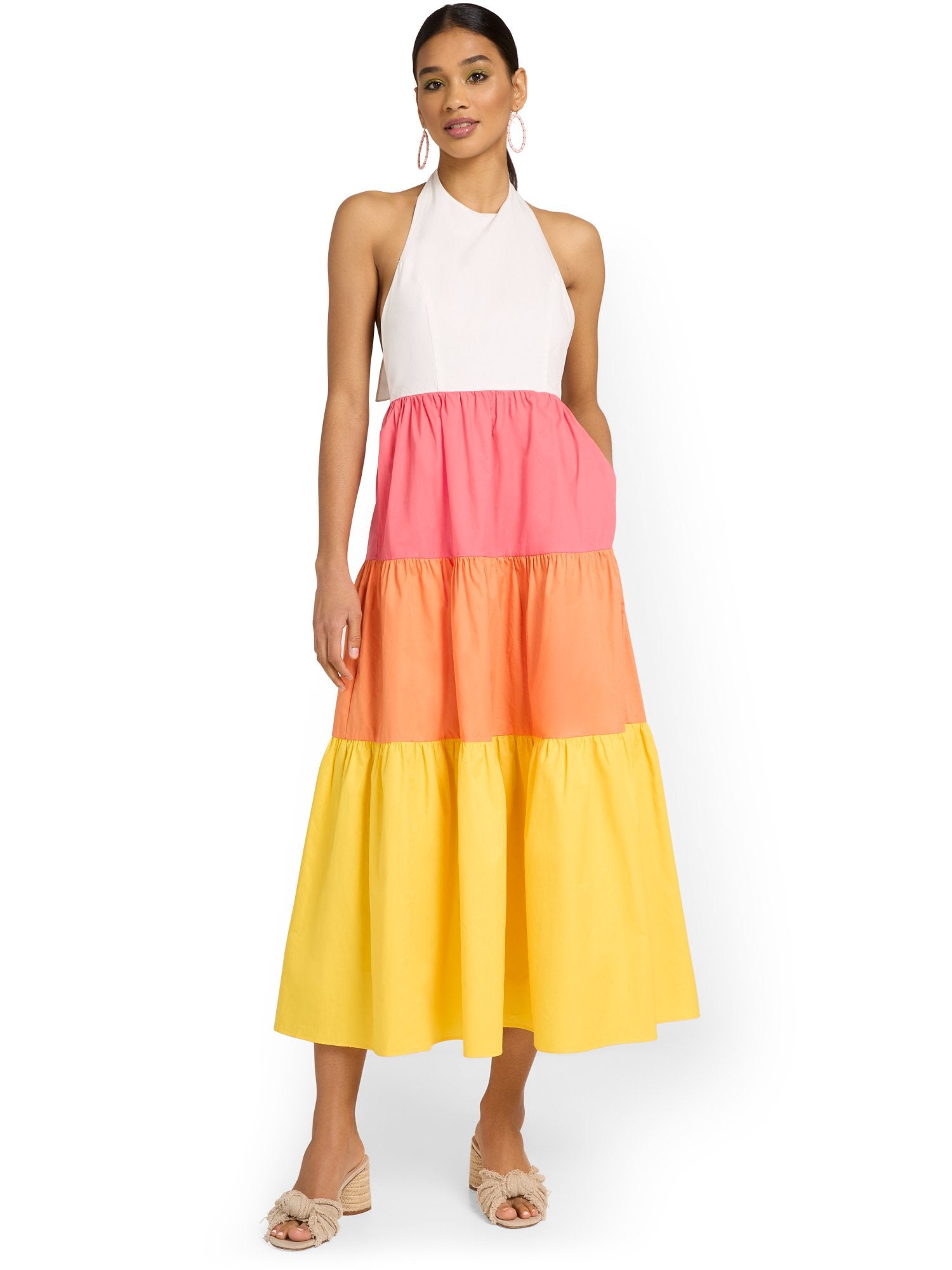 poplin tiered maxi dress Do+Be Colorblock Poplin Tiered Maxi Dress
