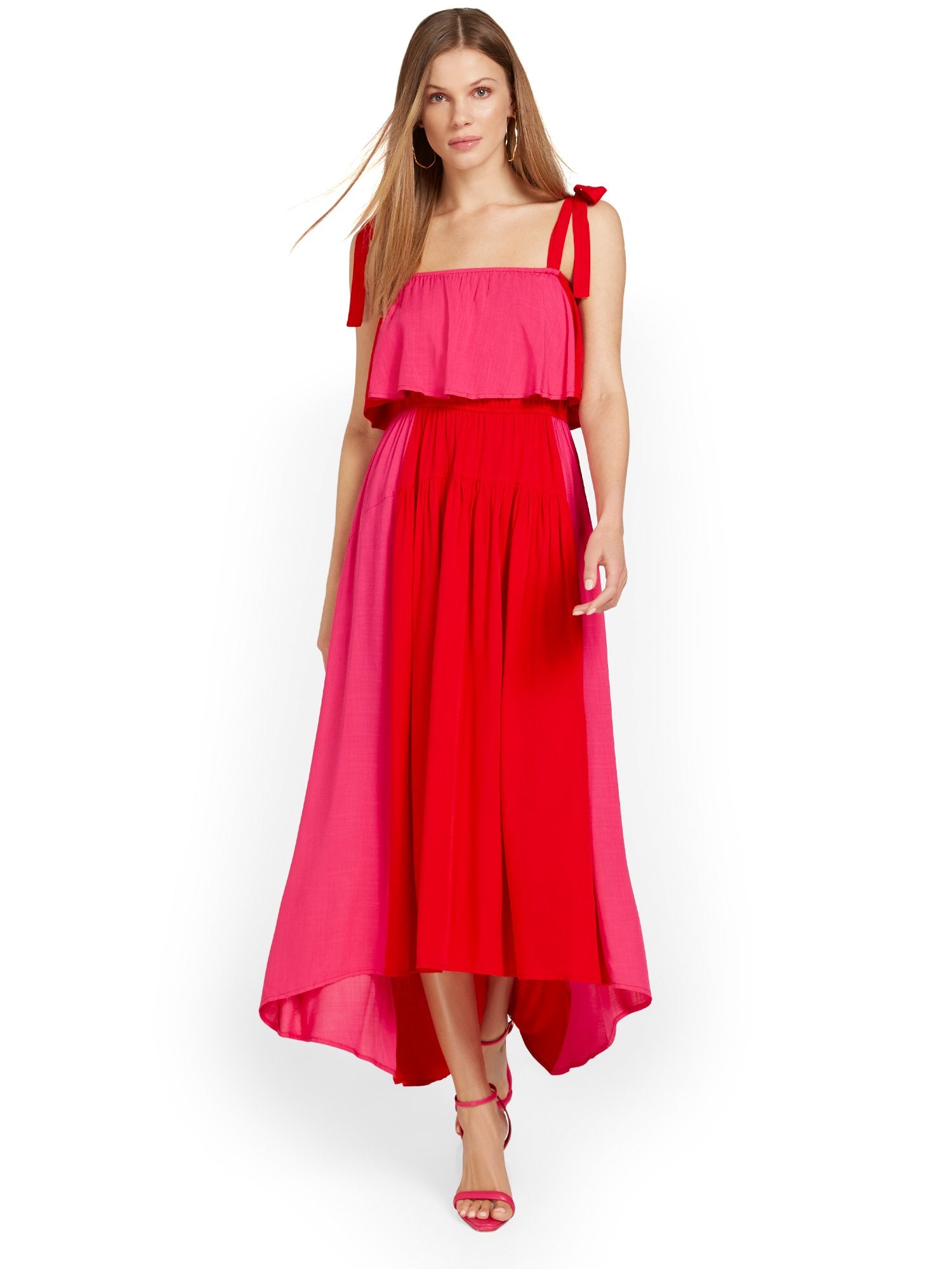 In The Beginning Colorblock Tie-Strap Midi Dress