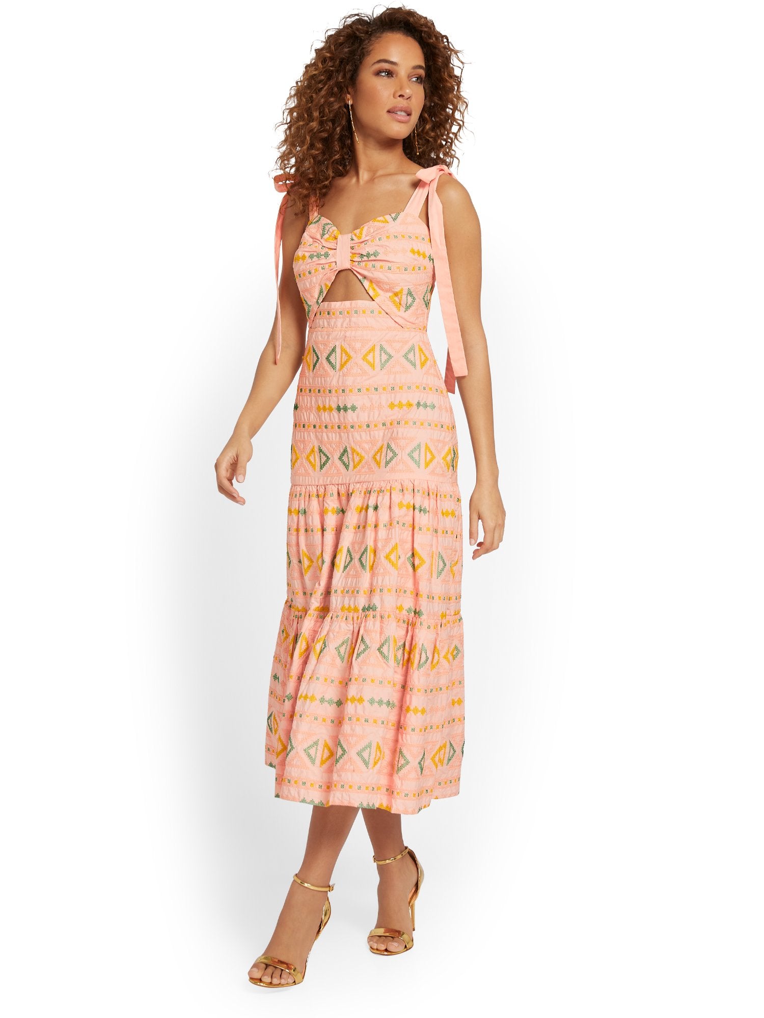 Just Me Tribal-Embroidered Cut-Out Midi Dress - Brands We Love Just Me Tribal-Embroidered Cut-Out Midi Dress - Brands We Love
