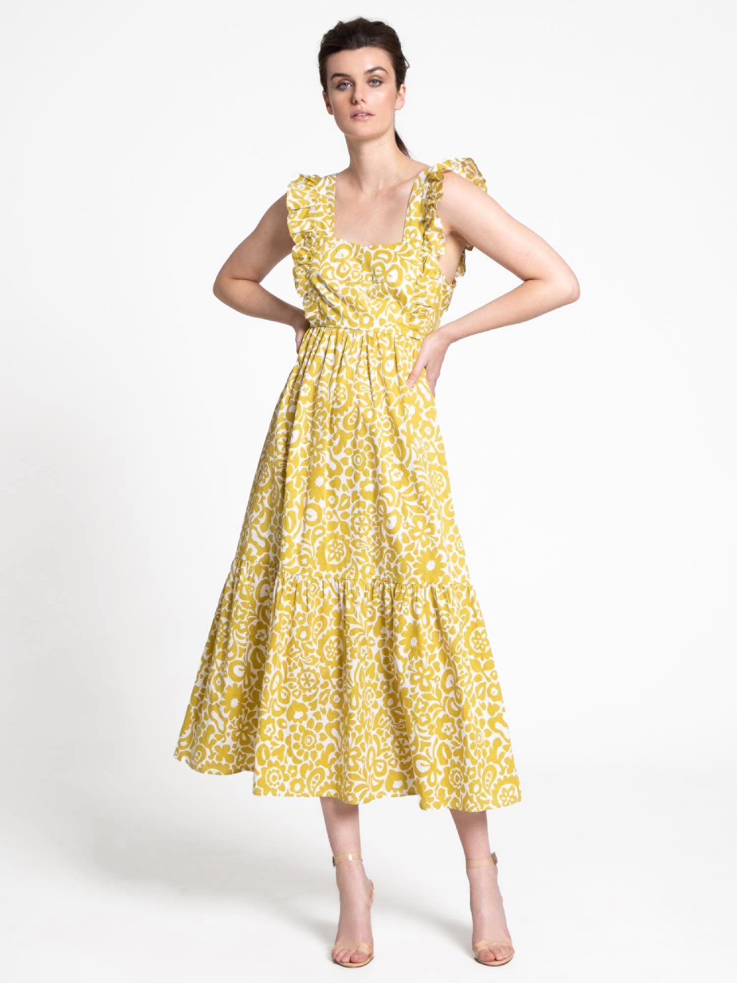 Aakaa Ruffle Sleeve High Waisted Maxi Dress