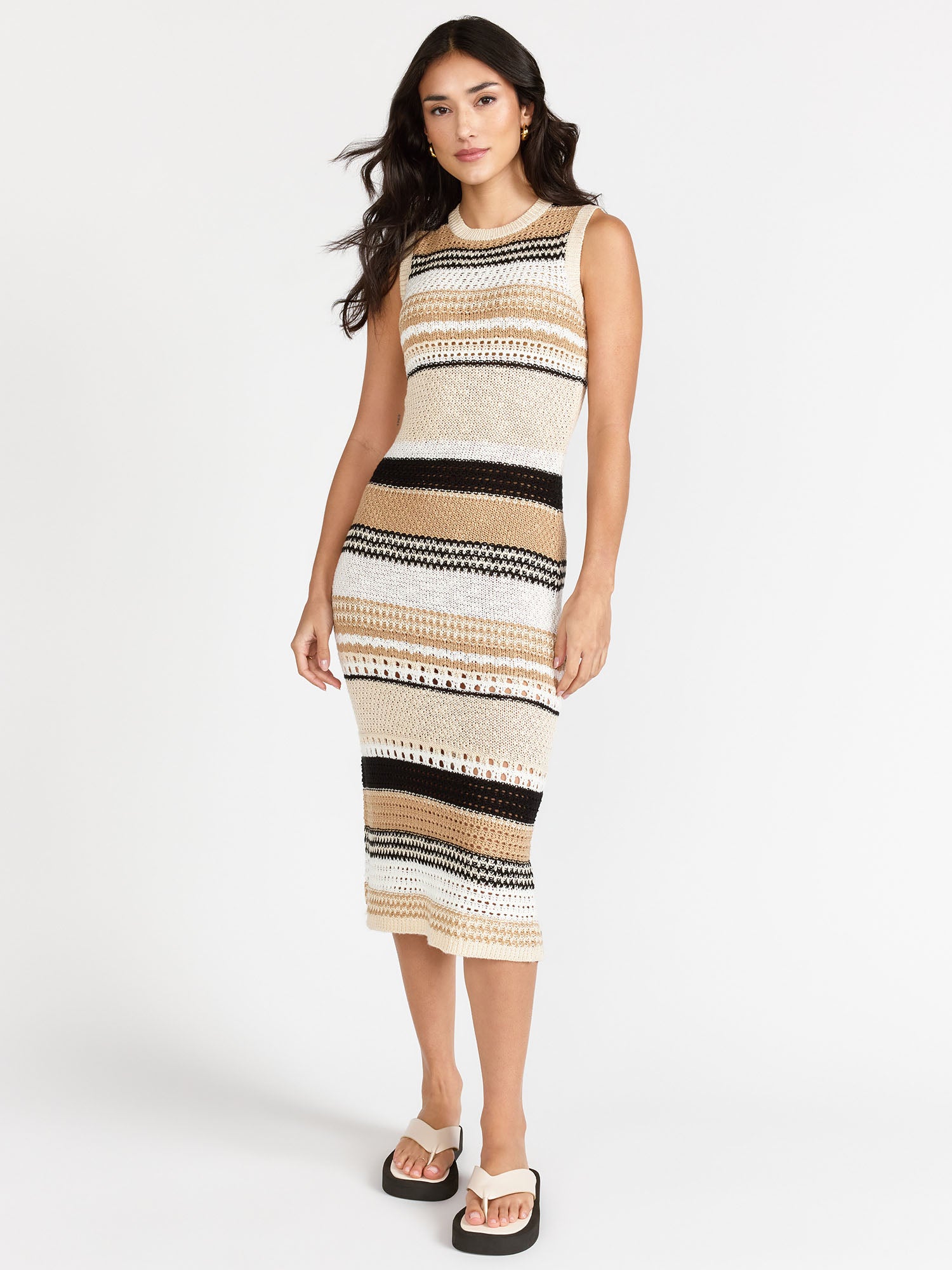 Sleeveless Crochet Striped Midi Dress - RD Style New York & Company Sleeveless Crochet Striped Midi Dress - RD Style New York & Company