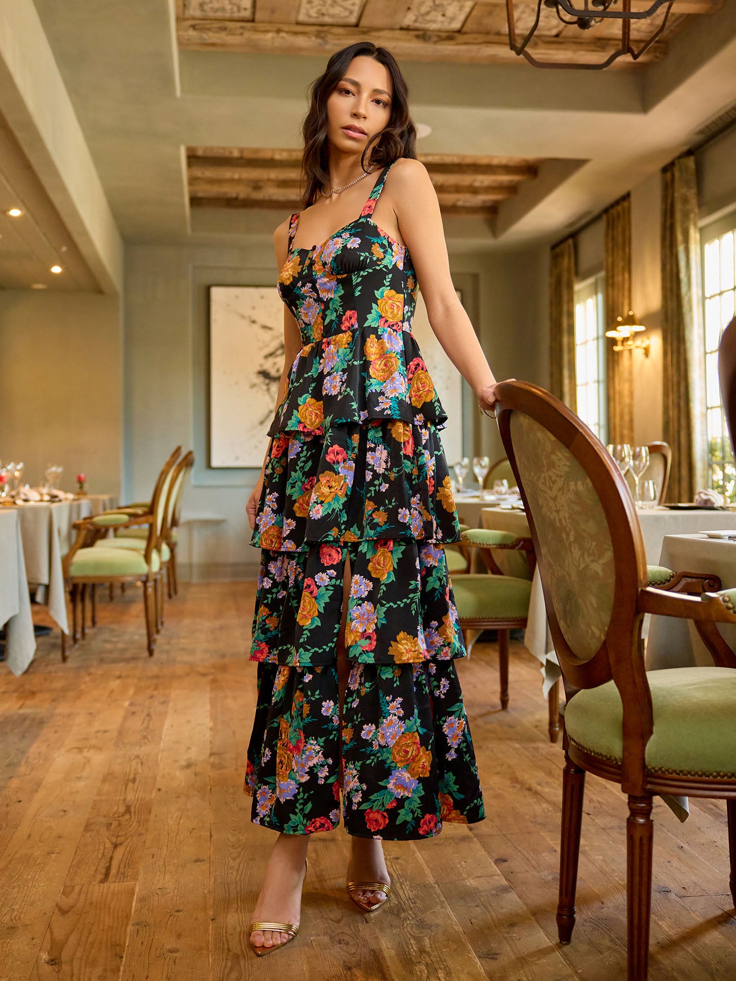 Sleeveless Floral Print Tiered Midi Dress - Fore Collection Sleeveless Floral Print Tiered Midi Dress - Fore Collection