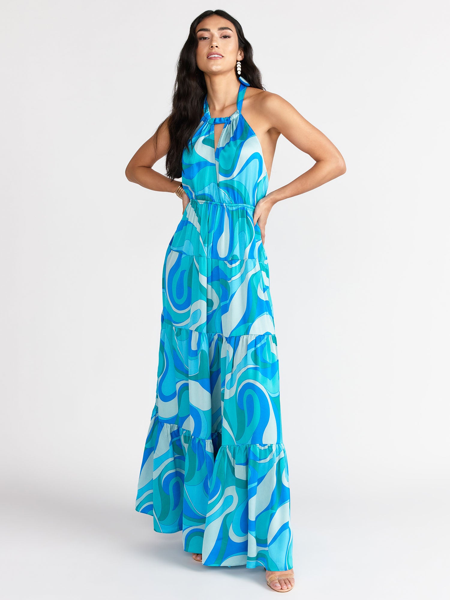 knee length dresses for ladies Halter Neck Tiered Maxi Dress