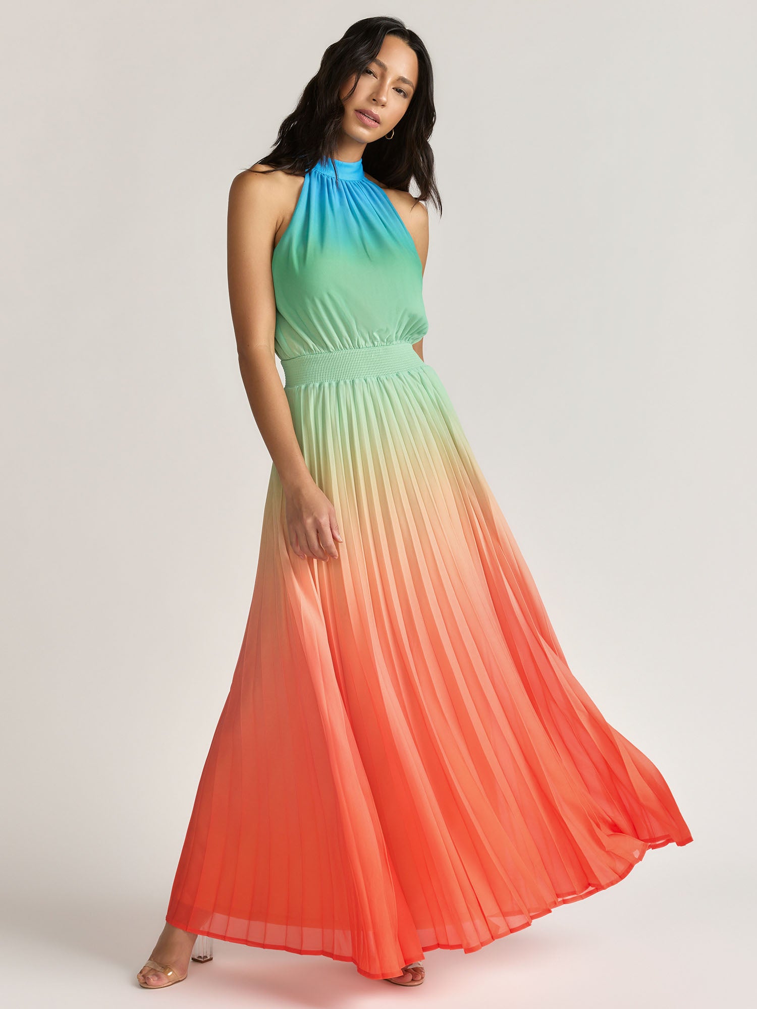 fitted lace wedding dress Flying Tomato Dip Dye Pleated Halter Neck Maxi Dress