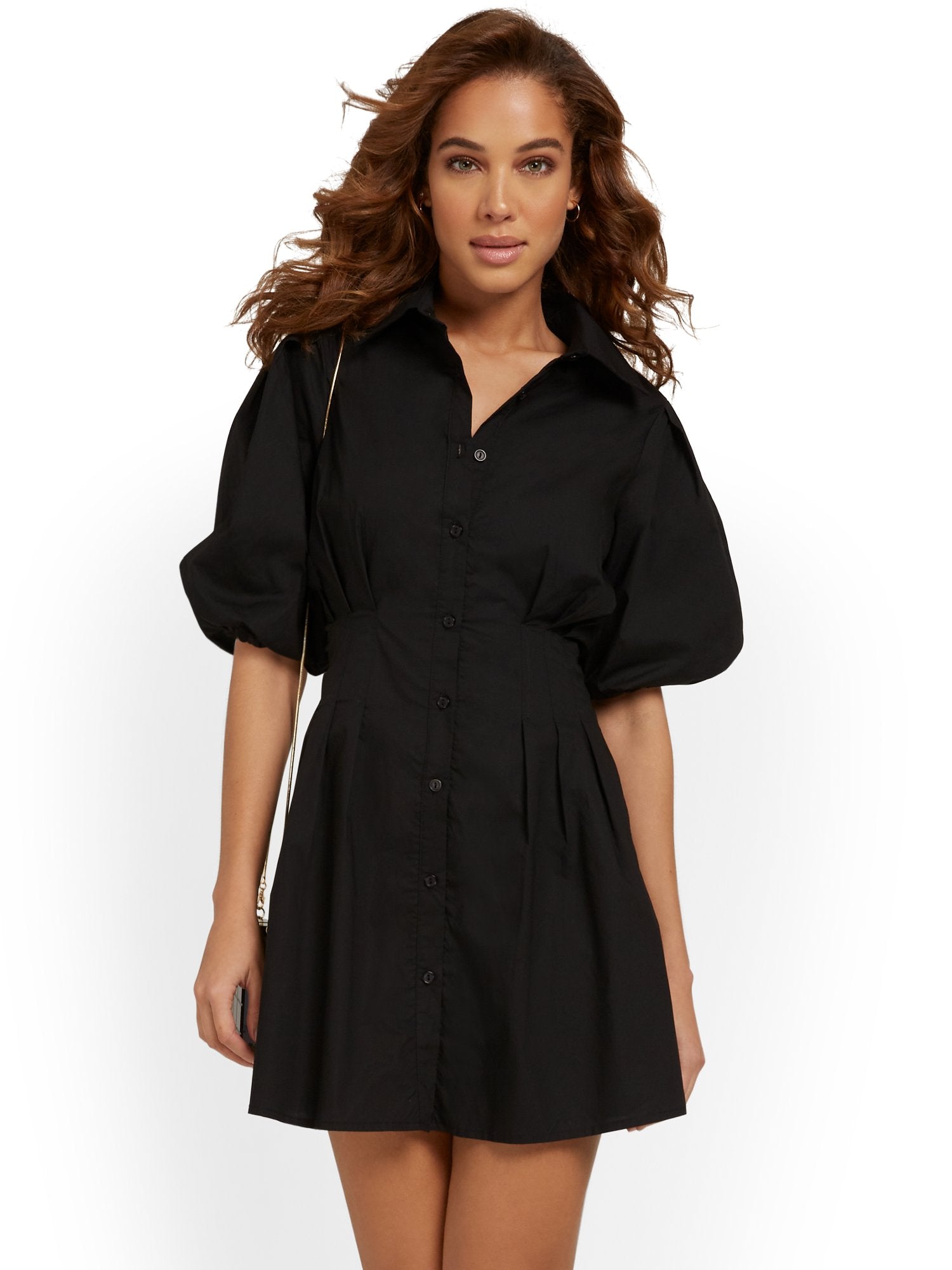 Lena Puff-Sleeve Shirtdress
