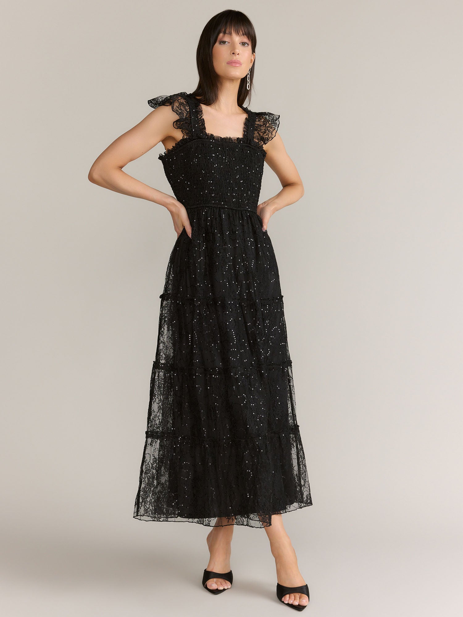 lace and beads fiona dress Lace Black Midi Dress for Cocktail Party main image 0