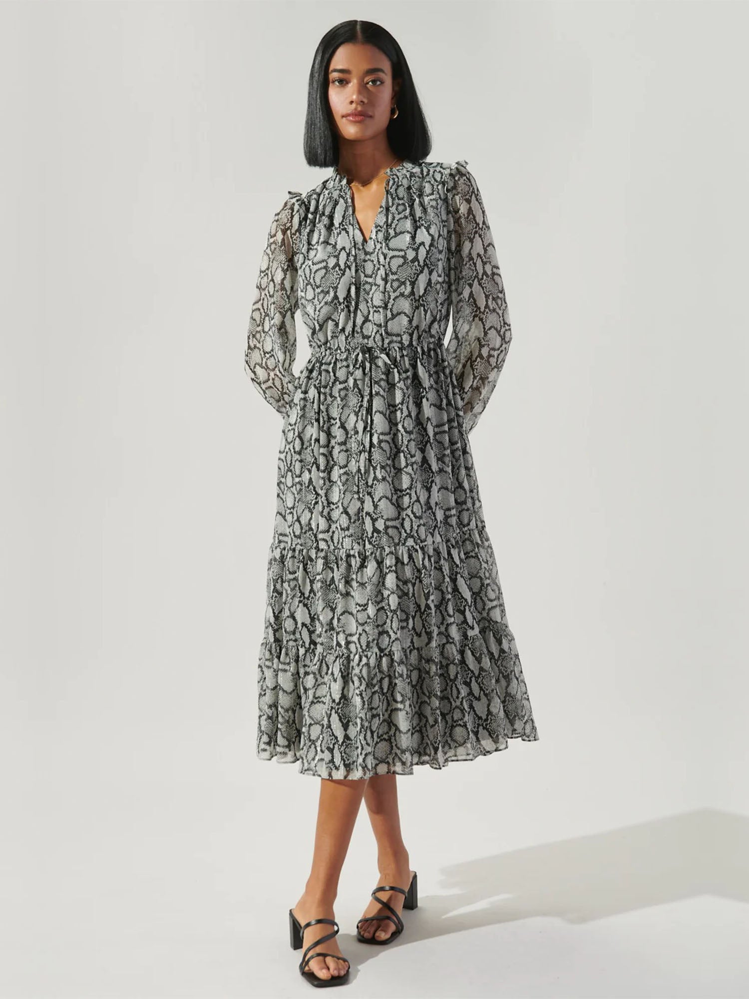 sachin and babi light blue dress Sugarlips Long Sleeve Snake Print Midi Dress
